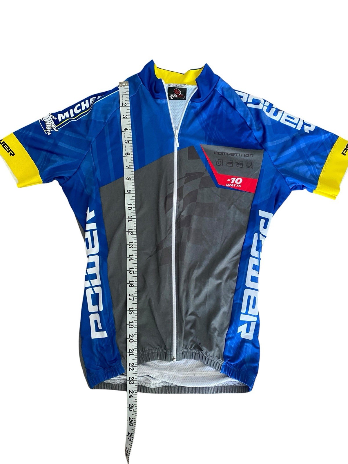 Goodicom Cycling Jersey Michelin Power Competition Mens Medium Blue Gray Yellow
