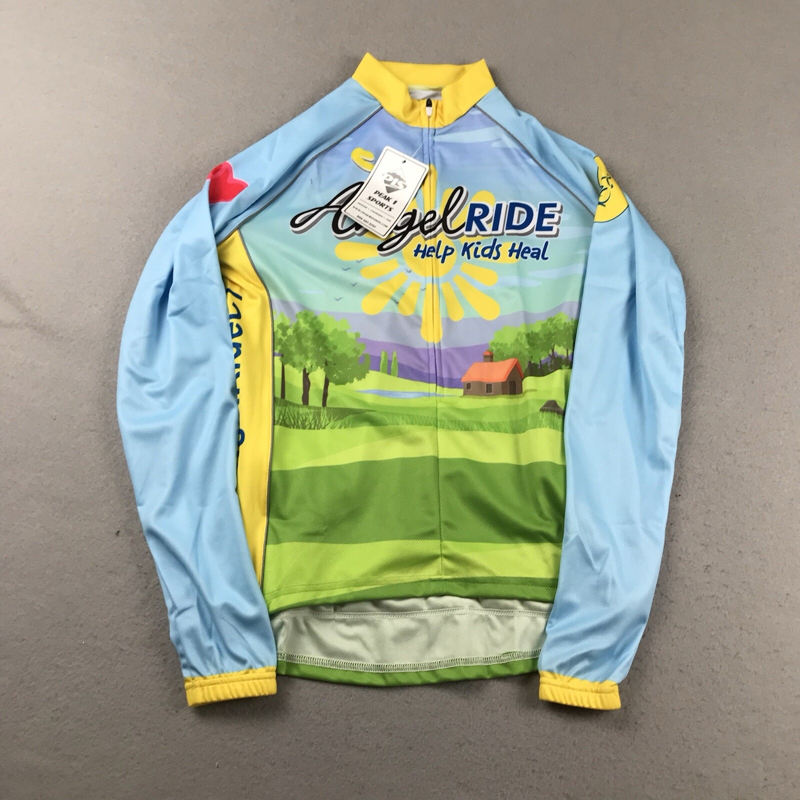 Peak 1 Sports Cycling Jersey Shirt Adult Small Yellow Full Zip Angels Ride NWT