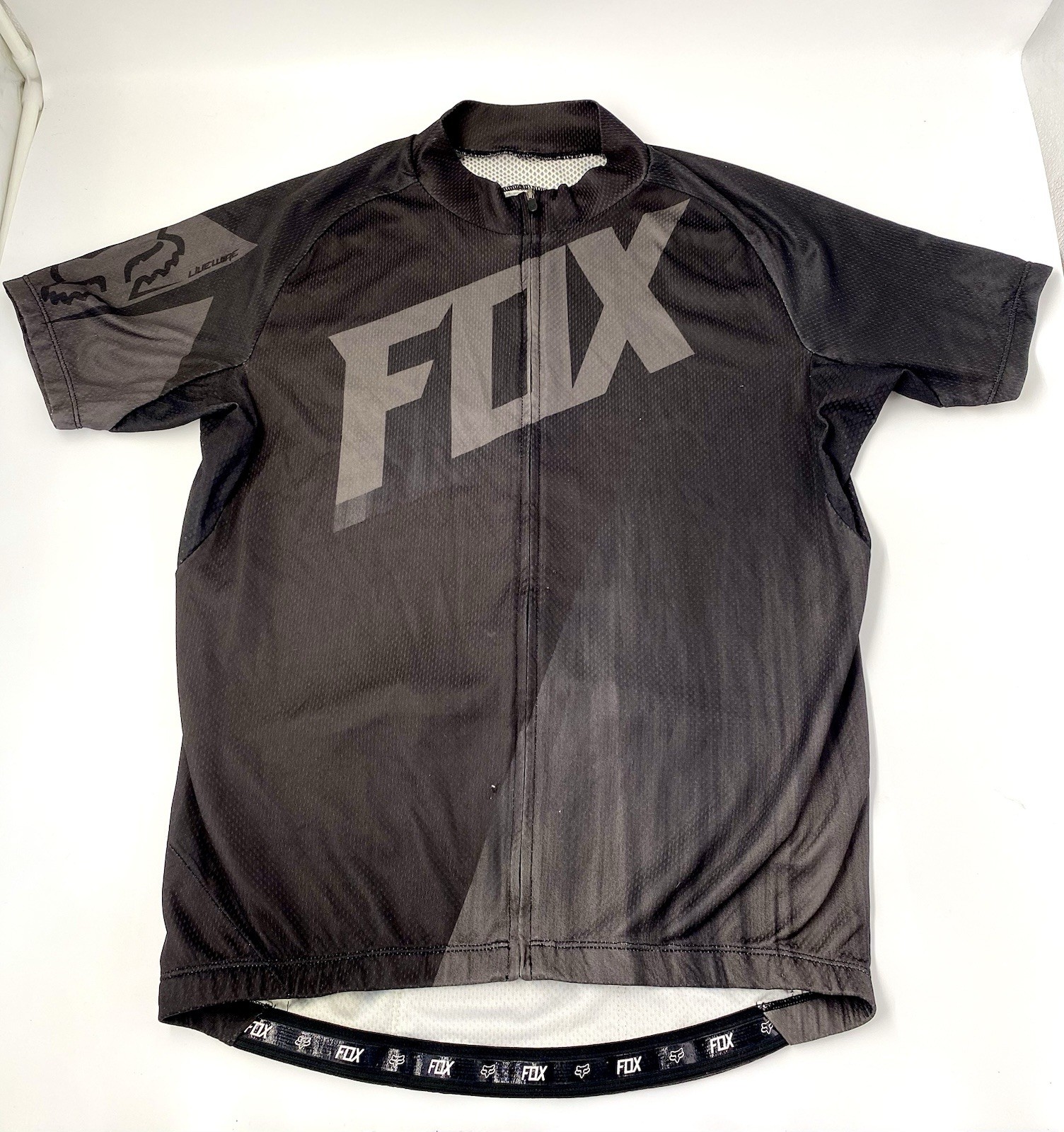 Fox Men’s Cycling Jersey Full Zipper Black/Gray Zippered Pocket | Men’s Large