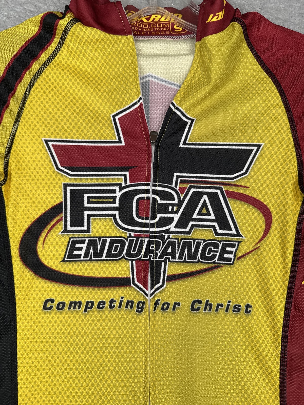 Jakroo FCA Endurance Cycling Jersey Womens Small Yellow Red Christian Bike