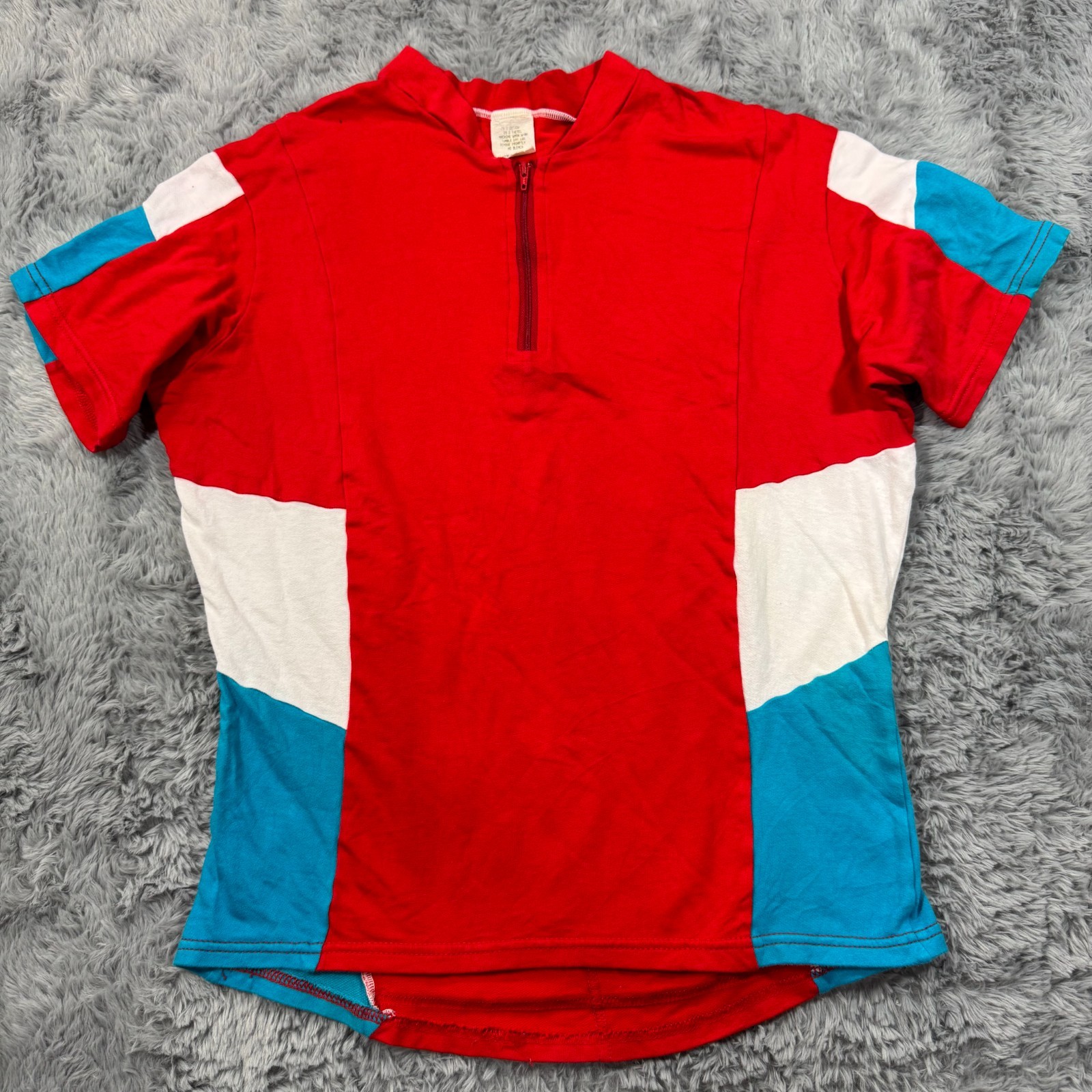 Vintage Nashbar Cycling Jersey Men M Red Colorblock Cotton Quarter-Zip Retro USA