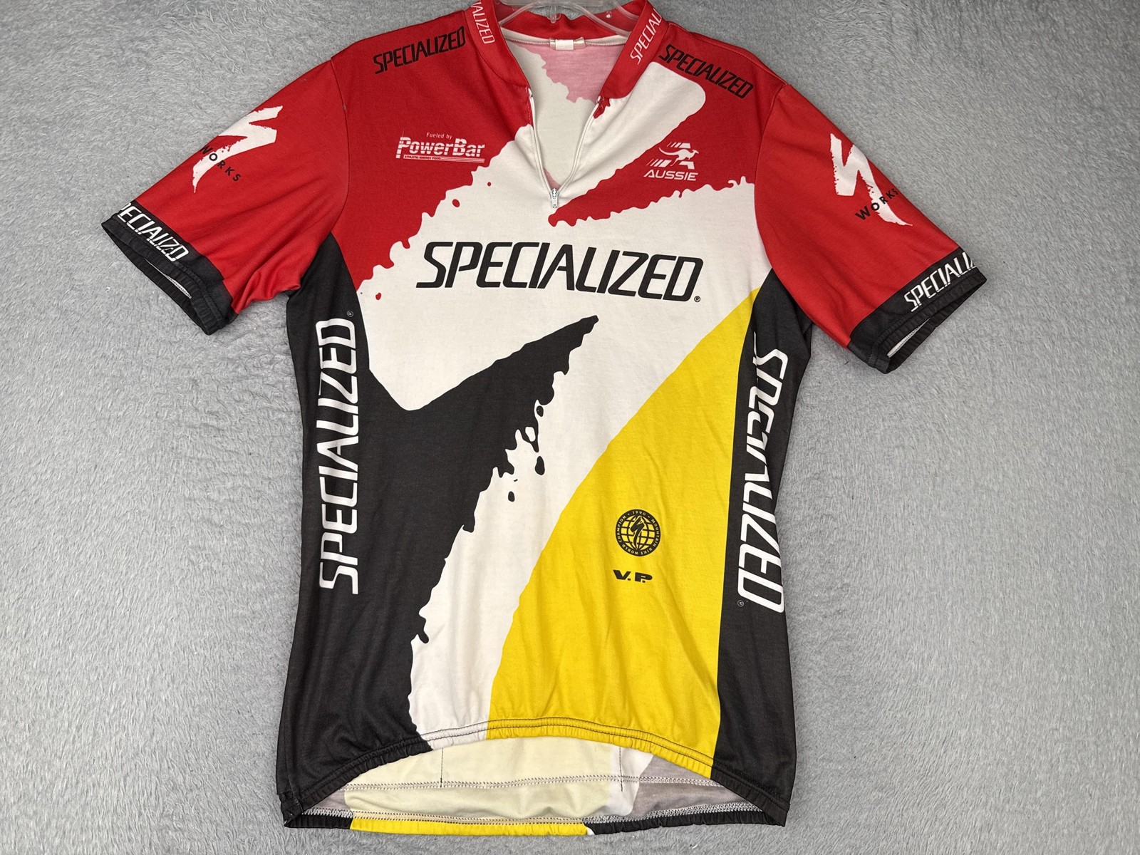 VINTAGE Aussie Cycling Jersey Men Medium Red Yellow Graphic 1/4 Zip Pockets Bike