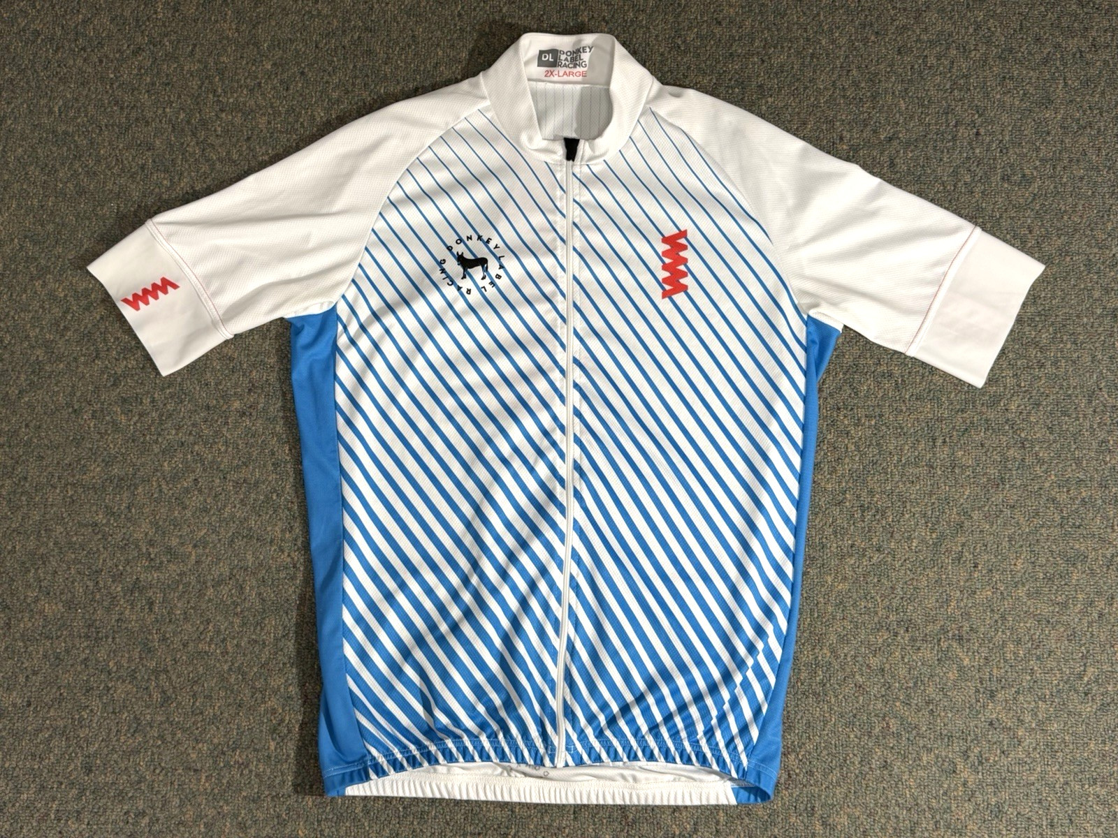 Donkey Label Racing Cycling Jersey Men’s 2XL Full Zip White/Blue Striped