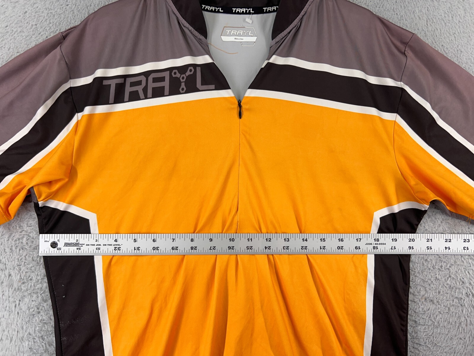 Trayl Cycling Jersey Mens Large Orange Gray 1/2 Zip 100% Polyester Pockets