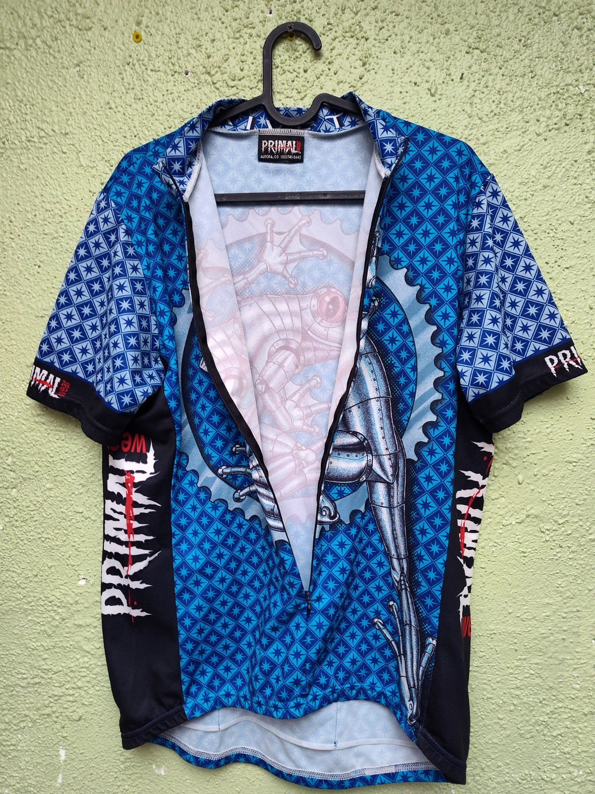 Primal Cycling Jersey Men L Blue 3/4 Zip Coolmax Frog Made USA Bike