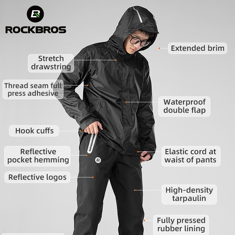 RockBros Cycling Jacket Sets Bike Raincoat Rain Pant Waterproof Jersey Pant Suit