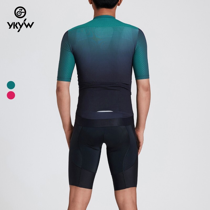 YKYW Men’s Cycling Jersey Short Sleeve Bicycle Shirt Maillots MTB Gradient Tops