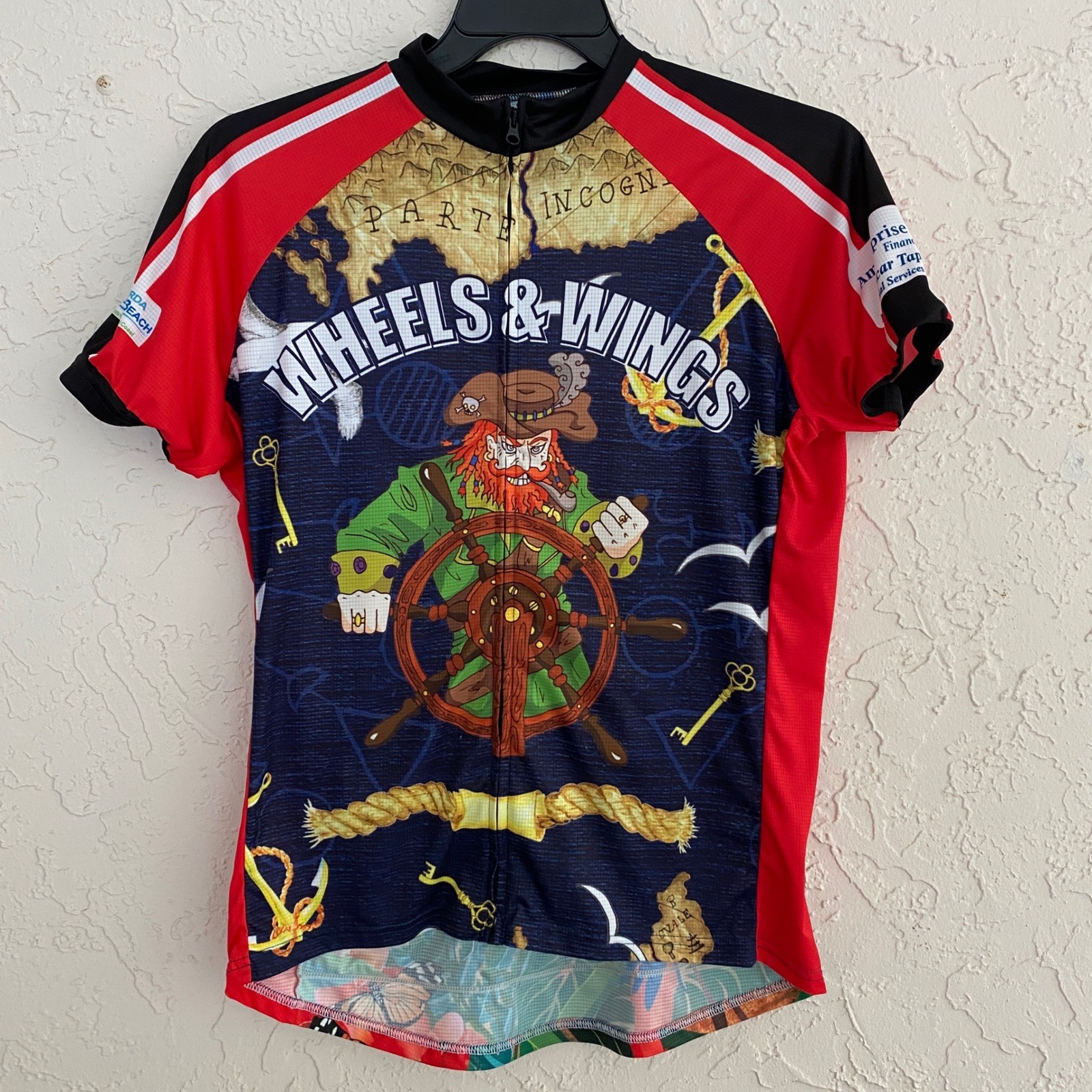 Peak 1 Sports Cycling Jersey Women 2XL Red Pirate Wheels & Wings Event Full Zip