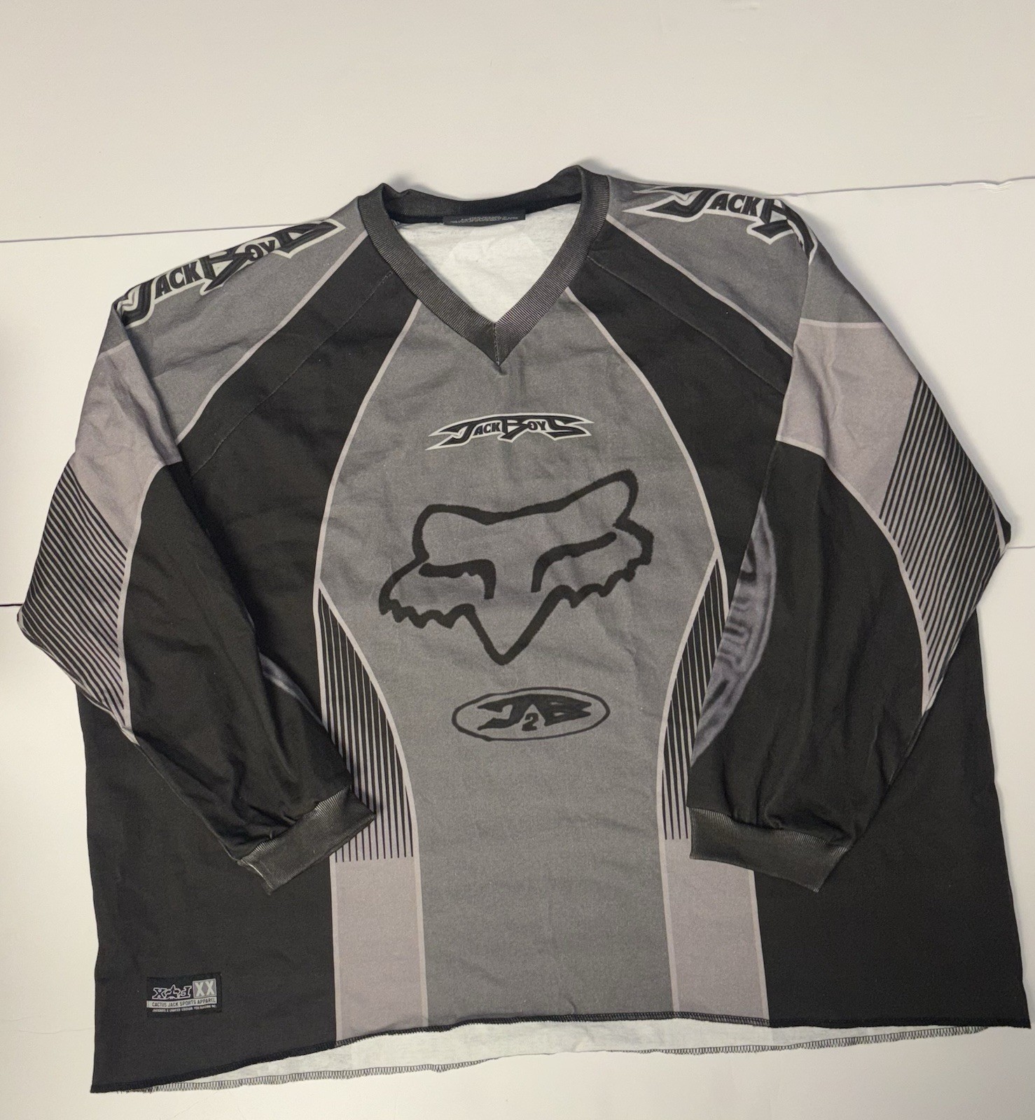 Jack Fox Cycling Jersey Black Gray XL Long Sleeve V Neck Men