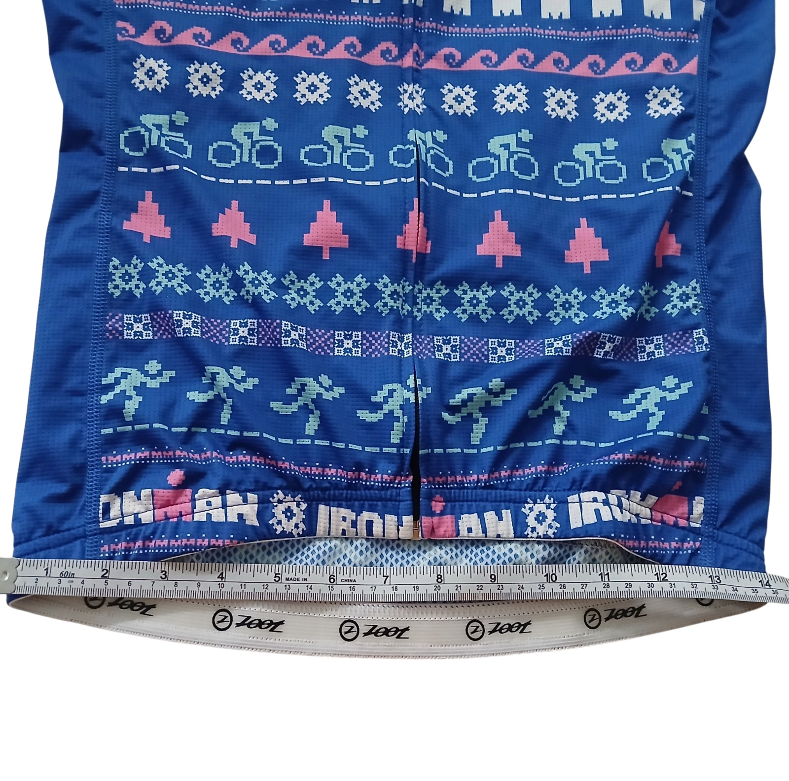 Zoot Ironman Cycling Jersey Womens Medium Holiday Short Sleeve Full Zip Web Mesh