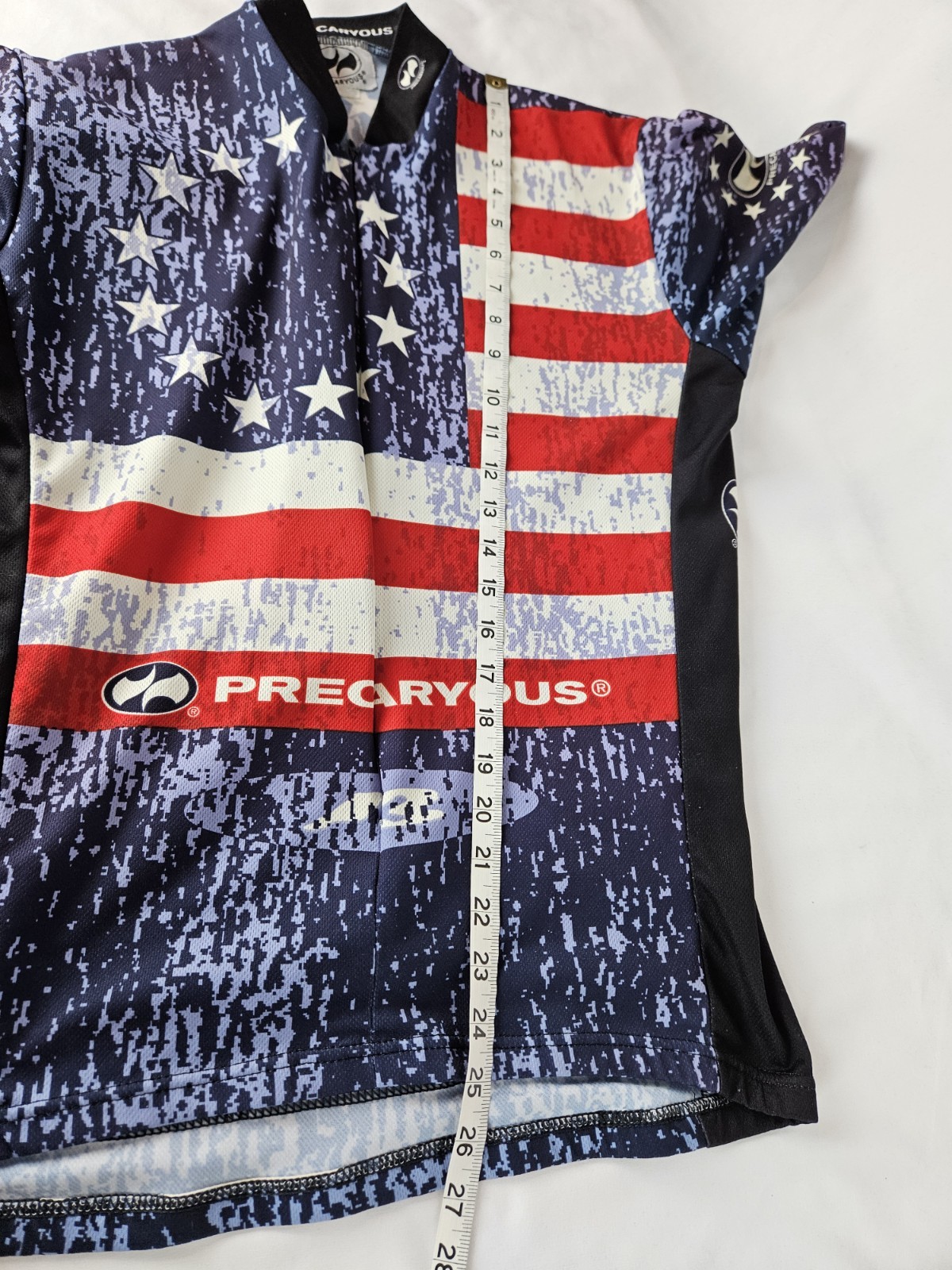 Precaryous Men’s L 42 Inch Chest Cycling Jersey USA Flag Theme Pockets Stretch