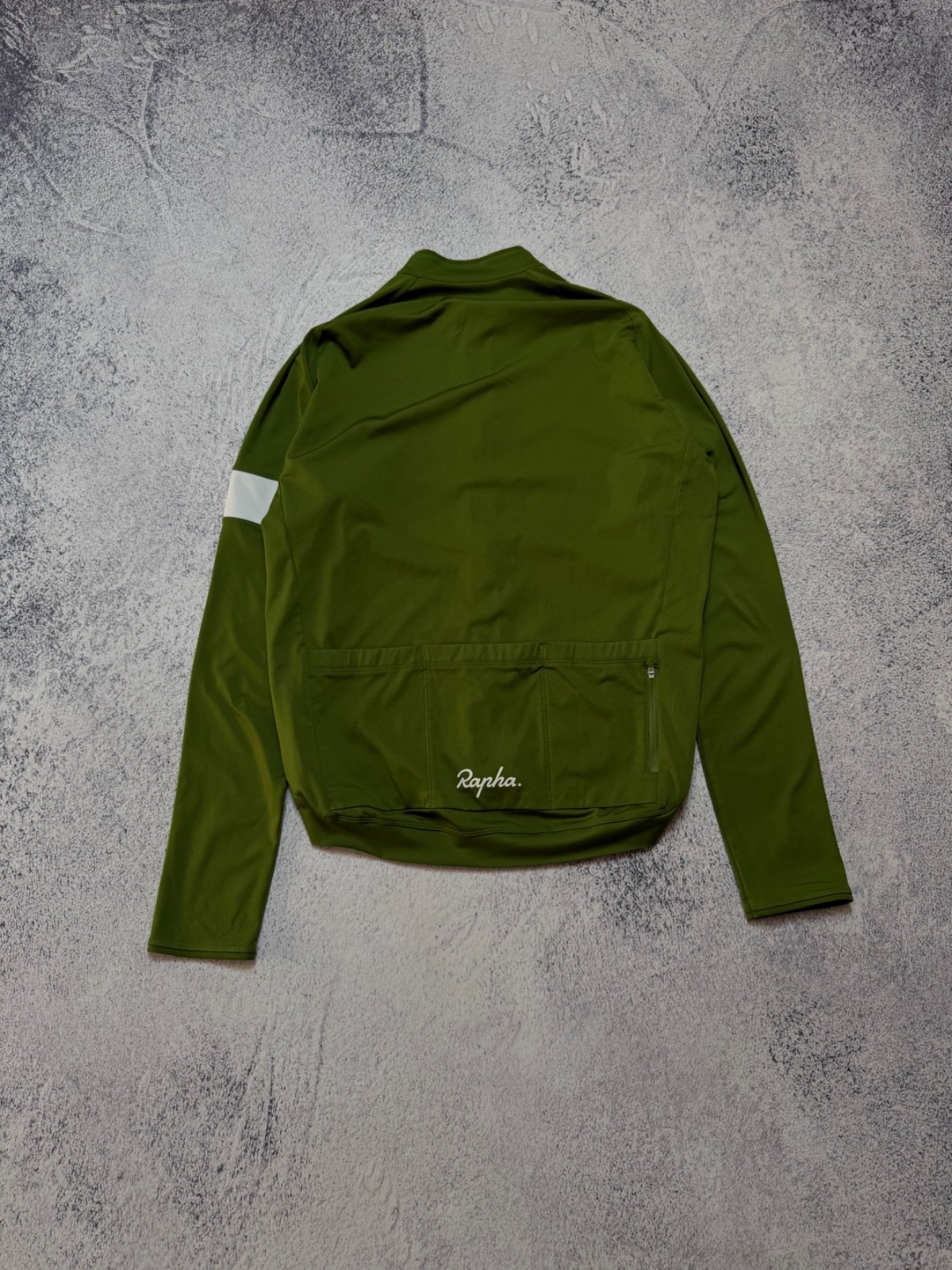Rapha Core Men’s Long Sleeve Cycling Jersey Olive Green White Band Size XL