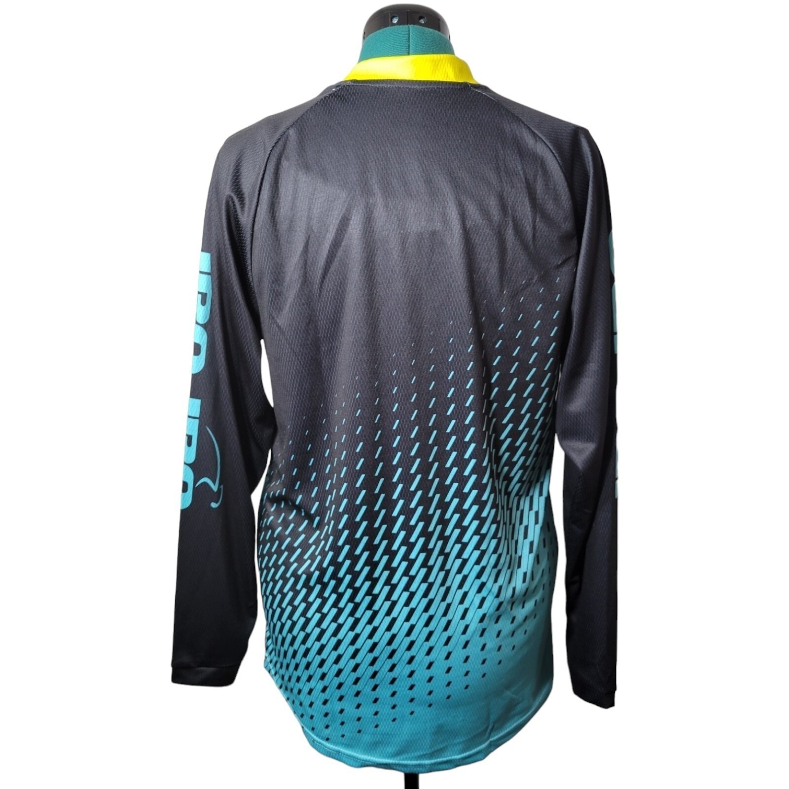 JPOJPO Mens Cycling Jersey Long Sleeve Black Teal Gradient Mesh Size M NEW