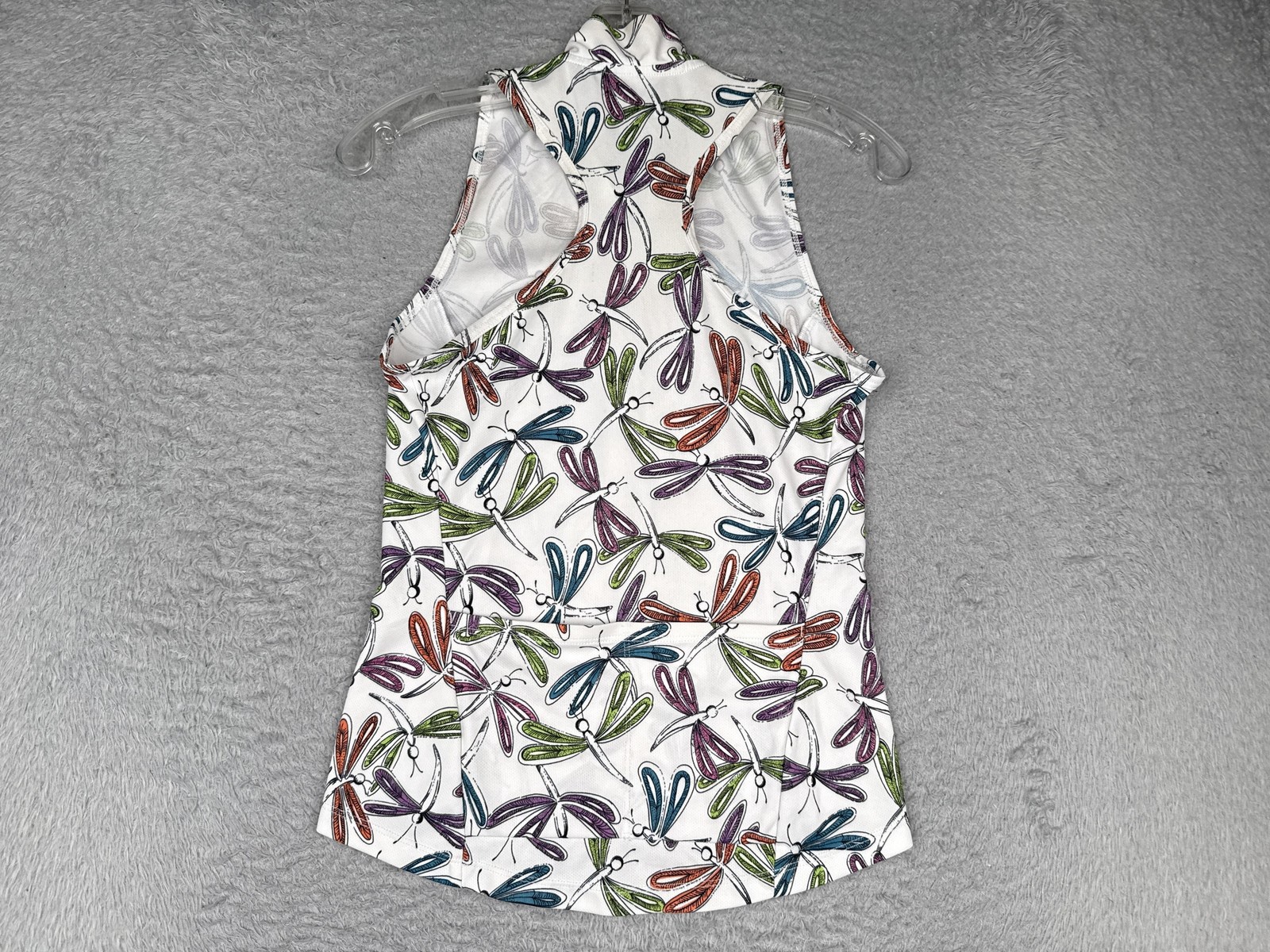Terry Cycling Jersey Women Small Dragonfly Sleeveless Top Zip Back Pockets STAIN