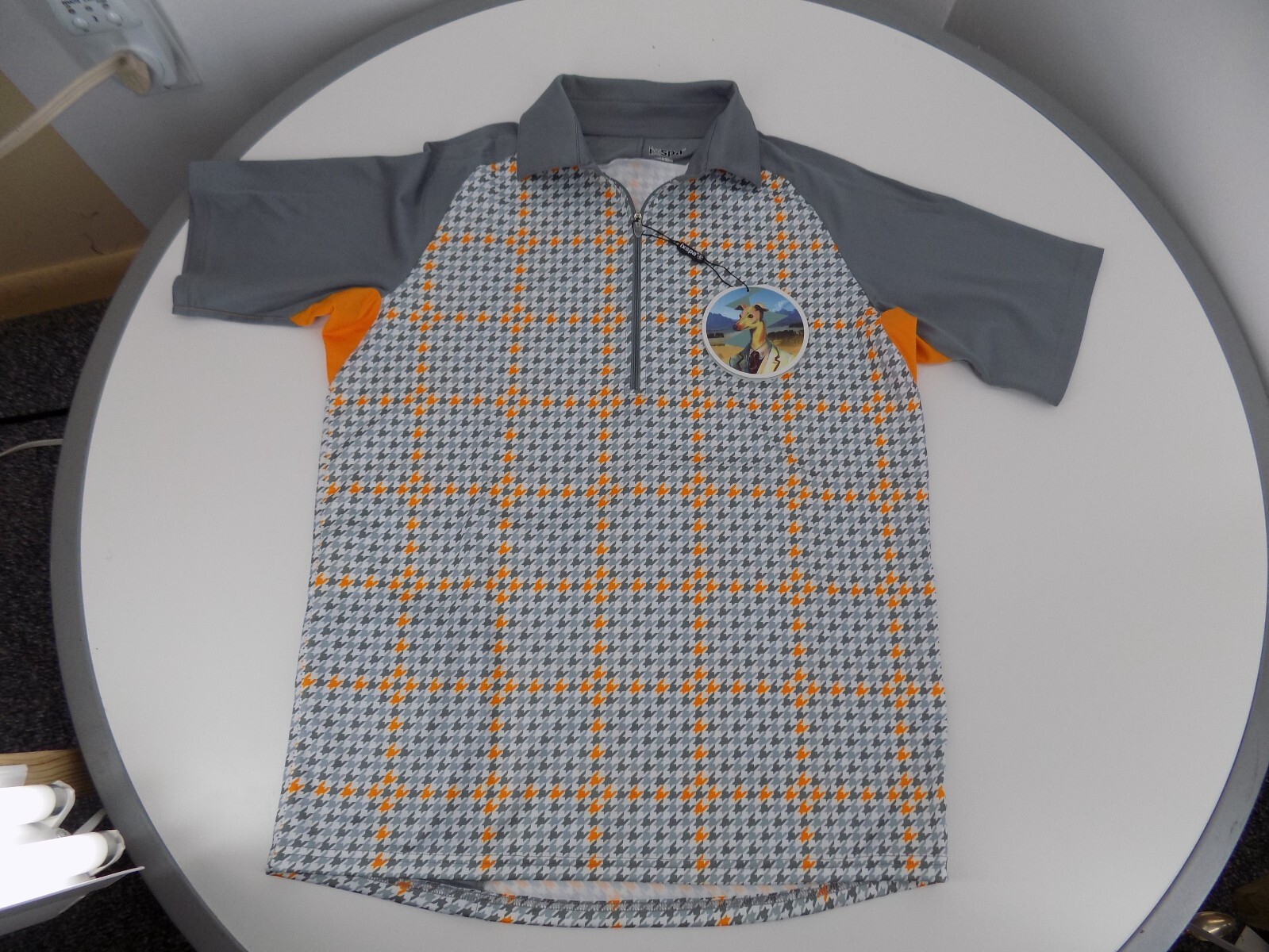 ixspa Men’s 2XL Hound-Tooth-Check, zip-Polo Cycling Shirt, 46.5″ chest, UPF30