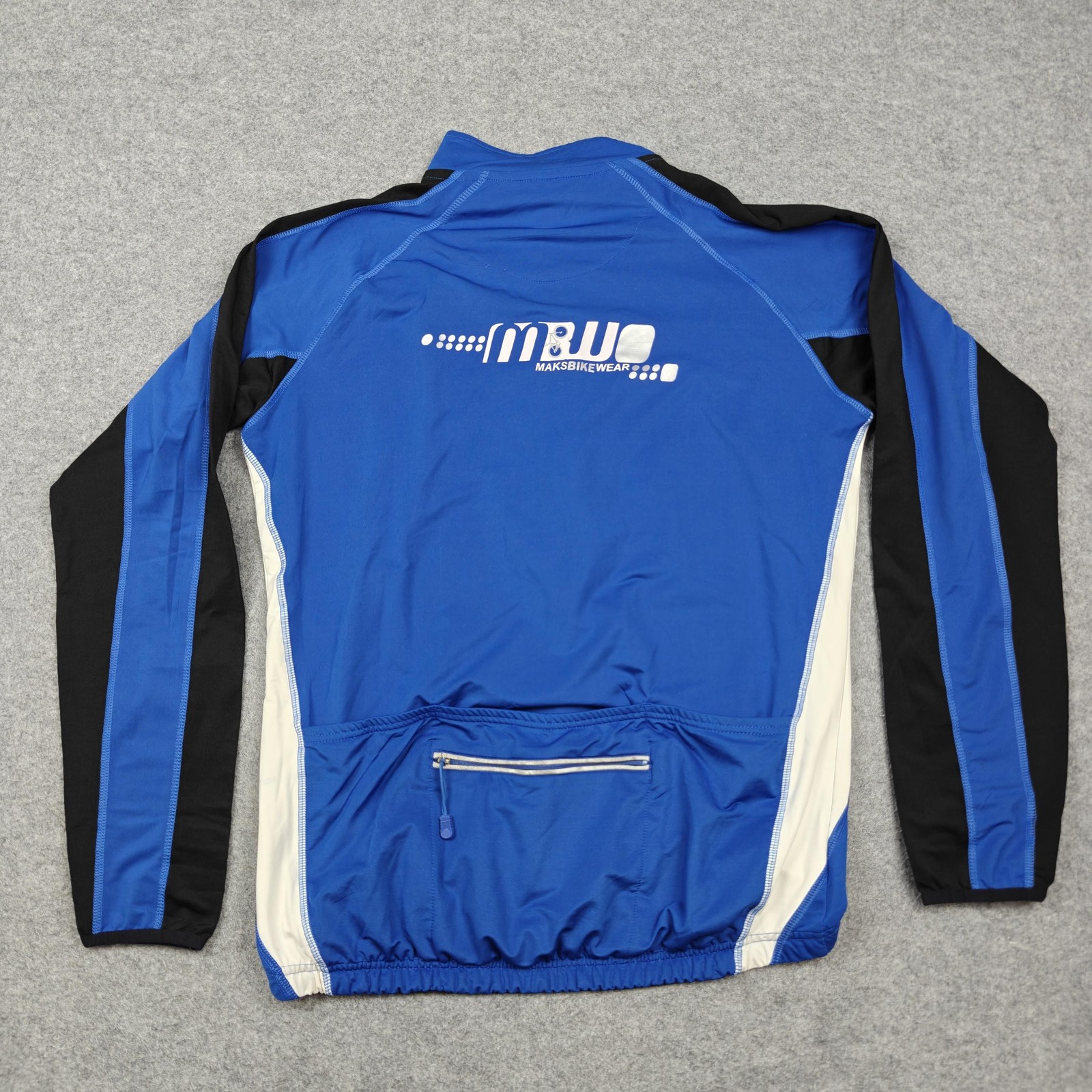 Maks Bike Cycling Jersey Mens Large Blue Black Long Sleeve 1/4 Zip Rear Pockets