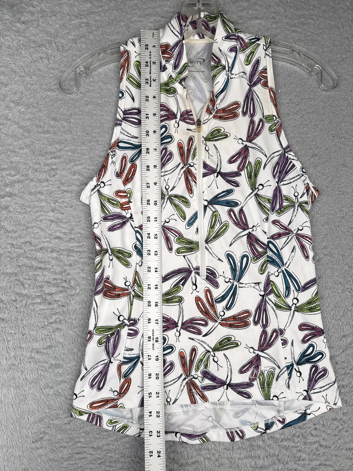 Terry Cycling Jersey Women Small Dragonfly Sleeveless Top Zip Back Pockets STAIN