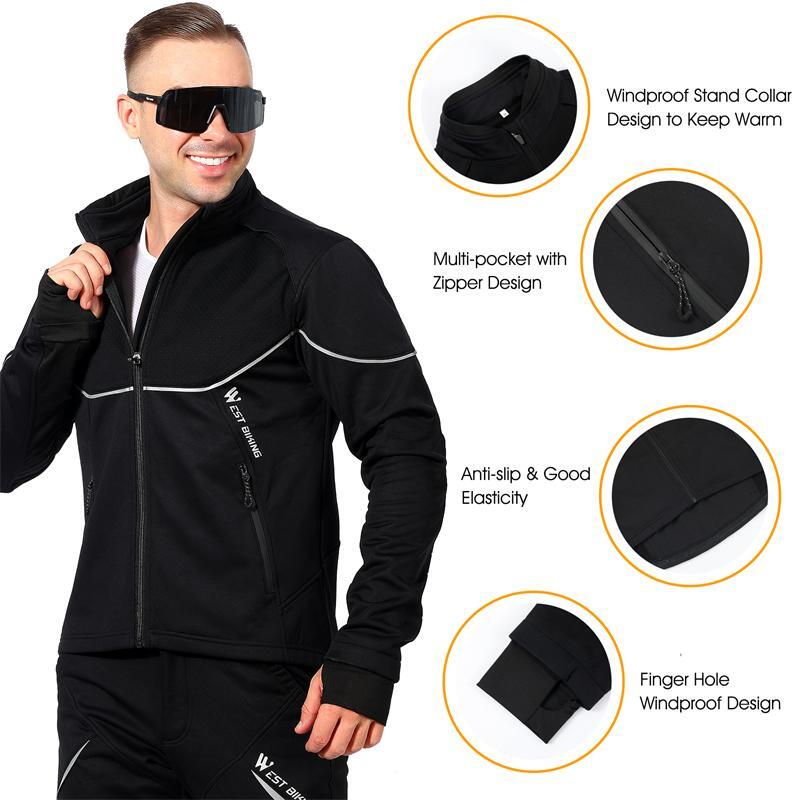 WEST BIKING Winter Cycling Suit Thermal Fleece Windproof Jacket Coat and Pants