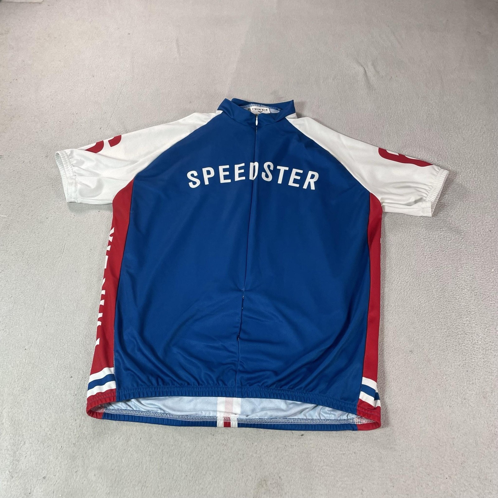 Twin Six Cycling Jersey Mens 2XL Blue Red Speedster Full Zip Bike Shirt Pockets