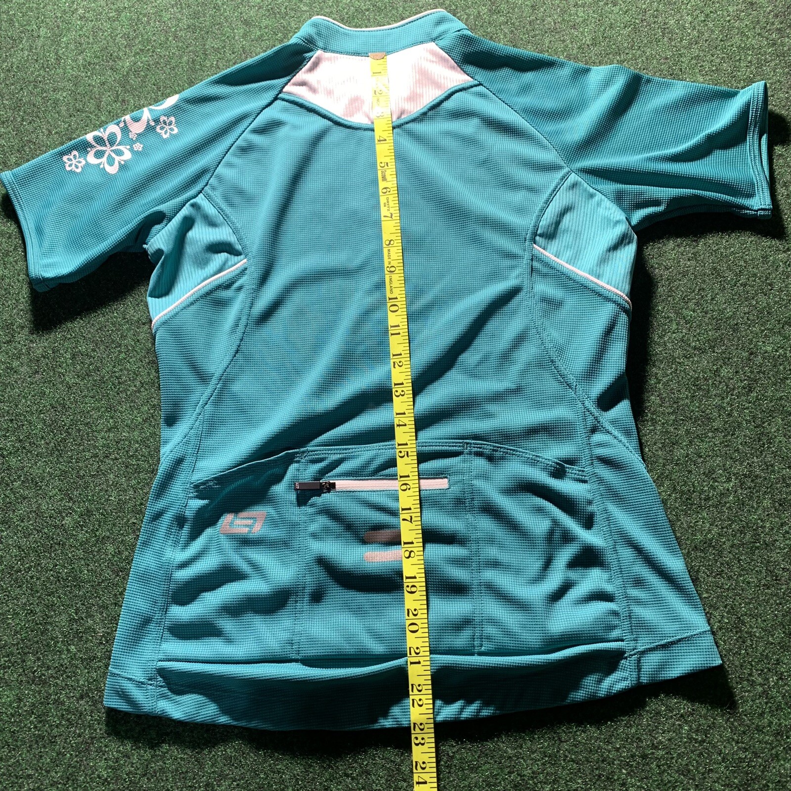 Bellwether Cycling Jersey Women’s Med Cadence Teal White Floral Zip active shirt