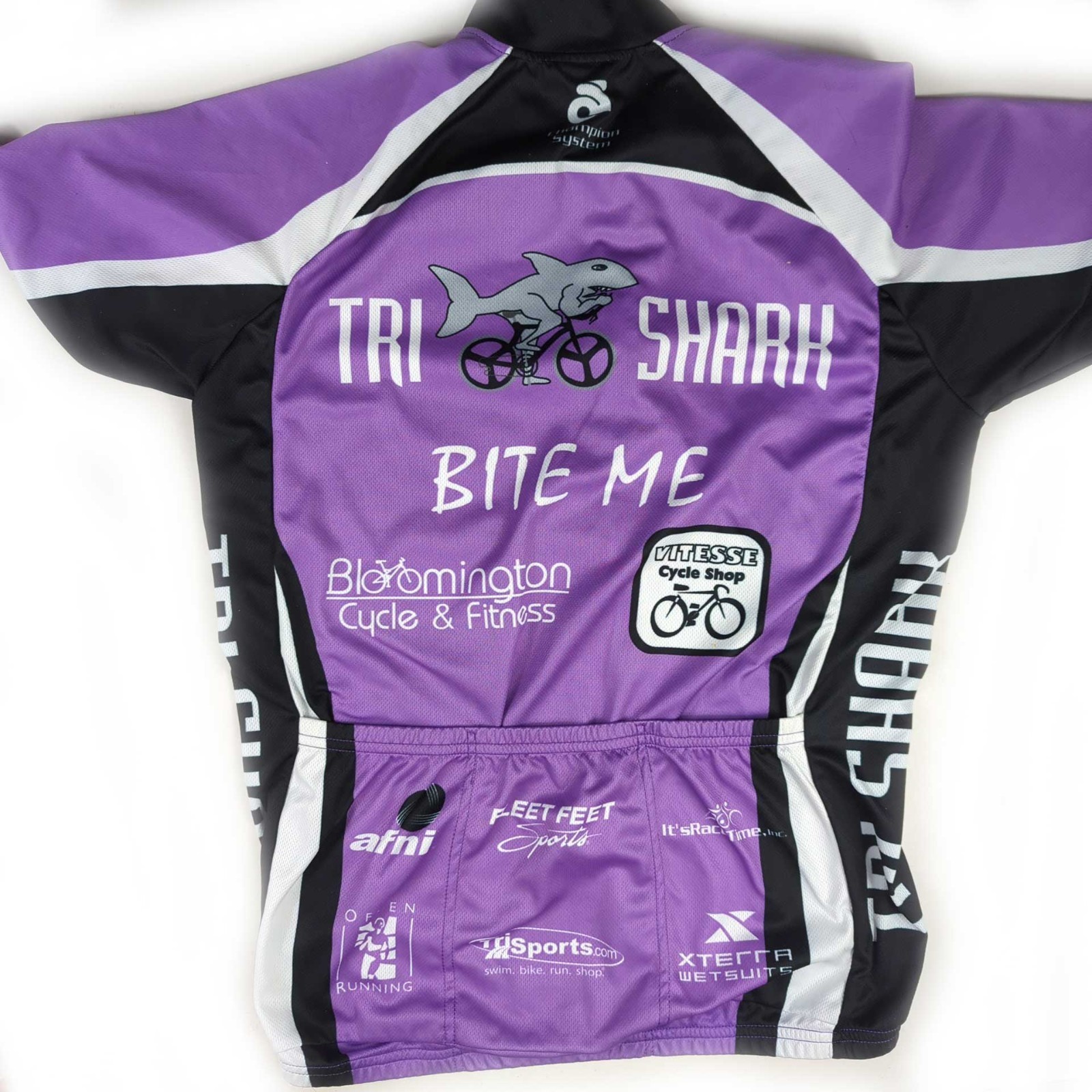 Womens Champion System Tri Shark Bite Me Purple Cycling Jersey Size Large 38