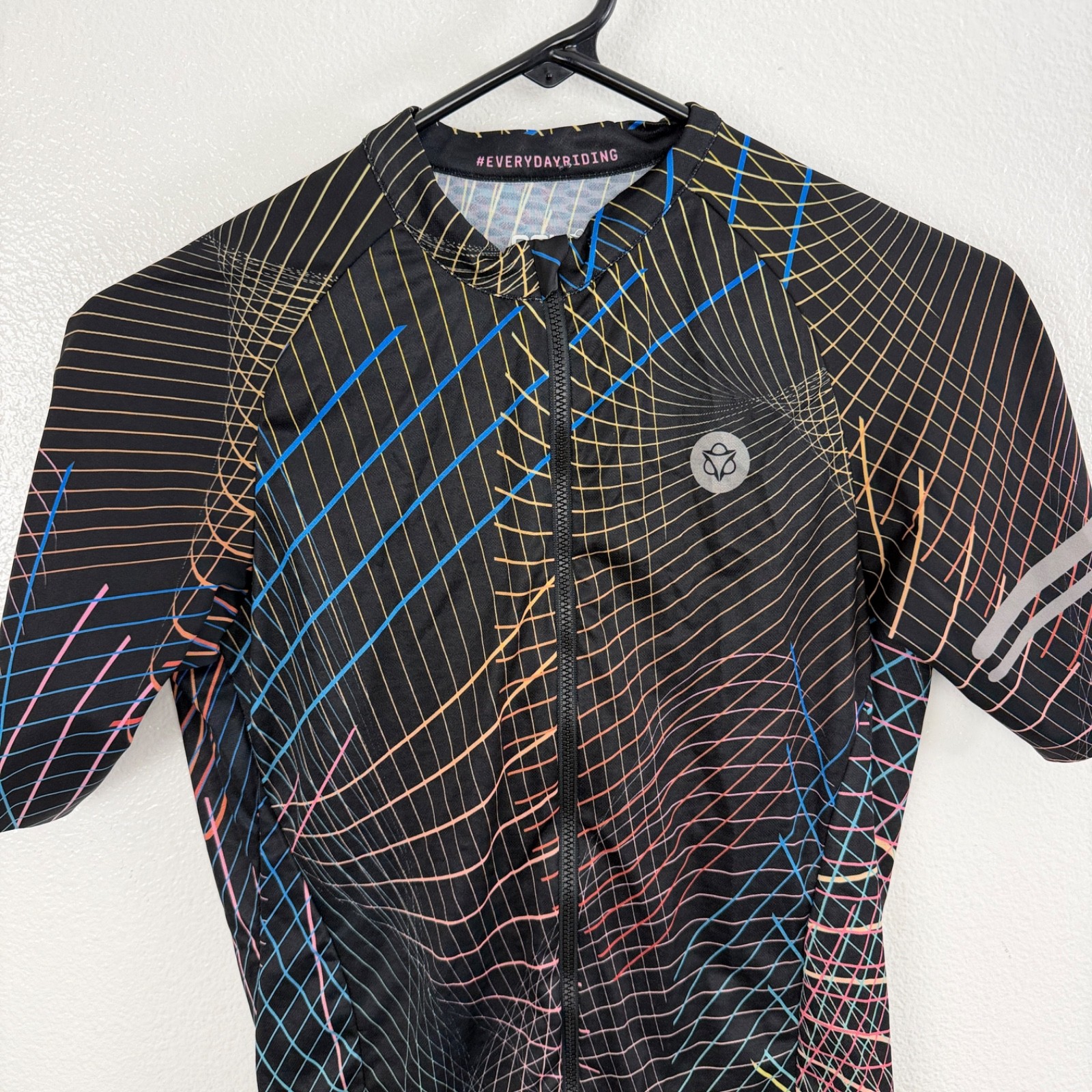 AGU Cycling Jersey Womens Large Black Multi Nocturnal Lines Performance Bike EUC