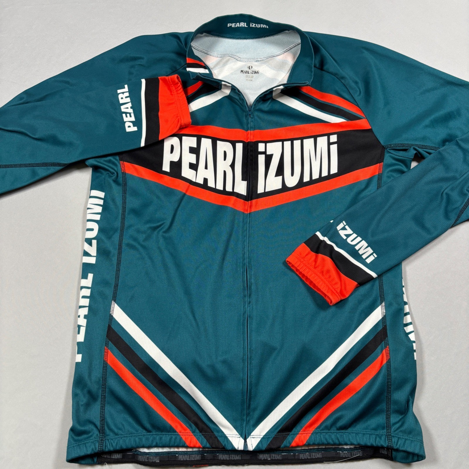 Pearl Izumi Cycling Jersey Mens XL Teal Orange Graphic Full Zip Long Sleeve Bike