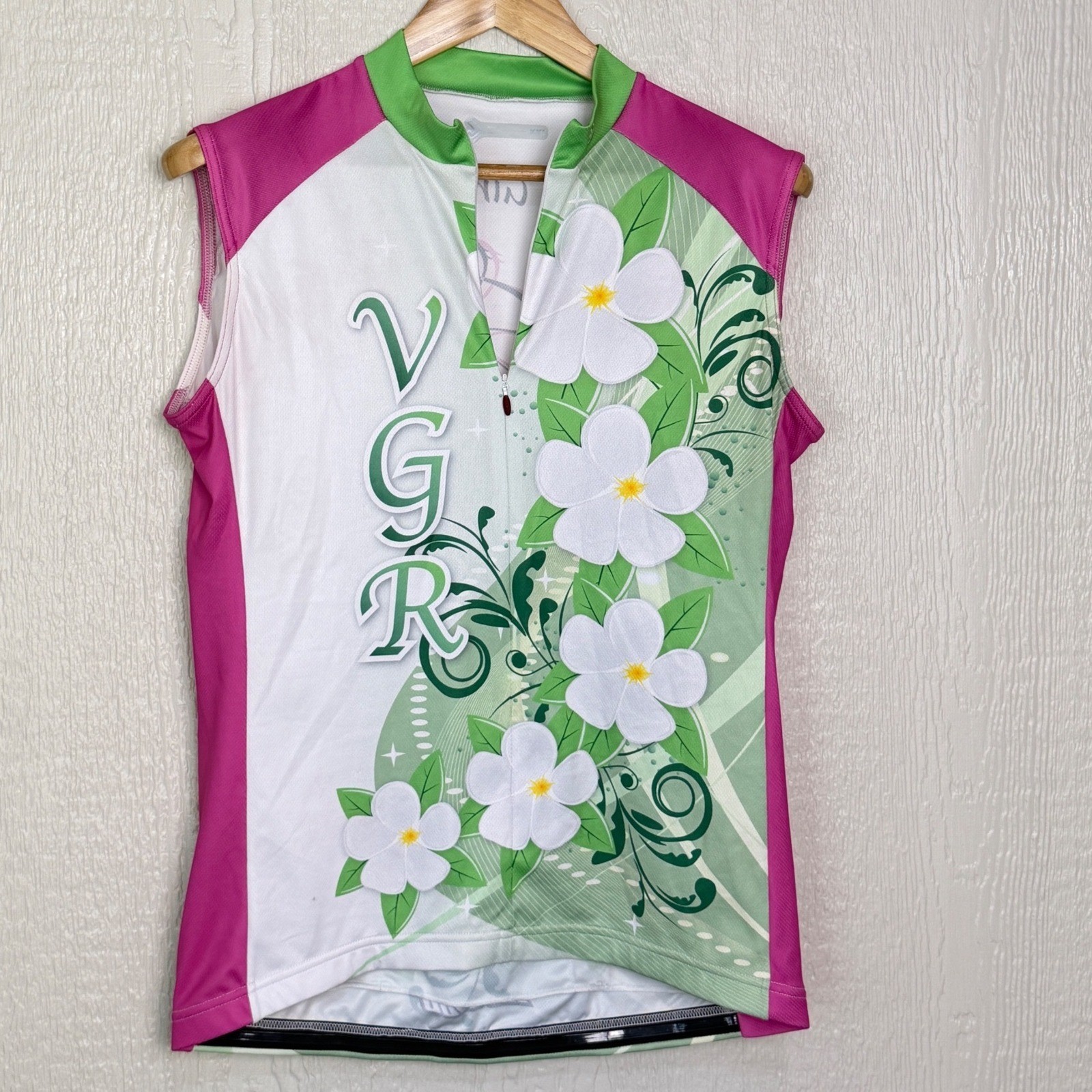 Jakroo Womens XXL Cycling Jersey Sleeveless Floral Valley Girls Ride Pink Green