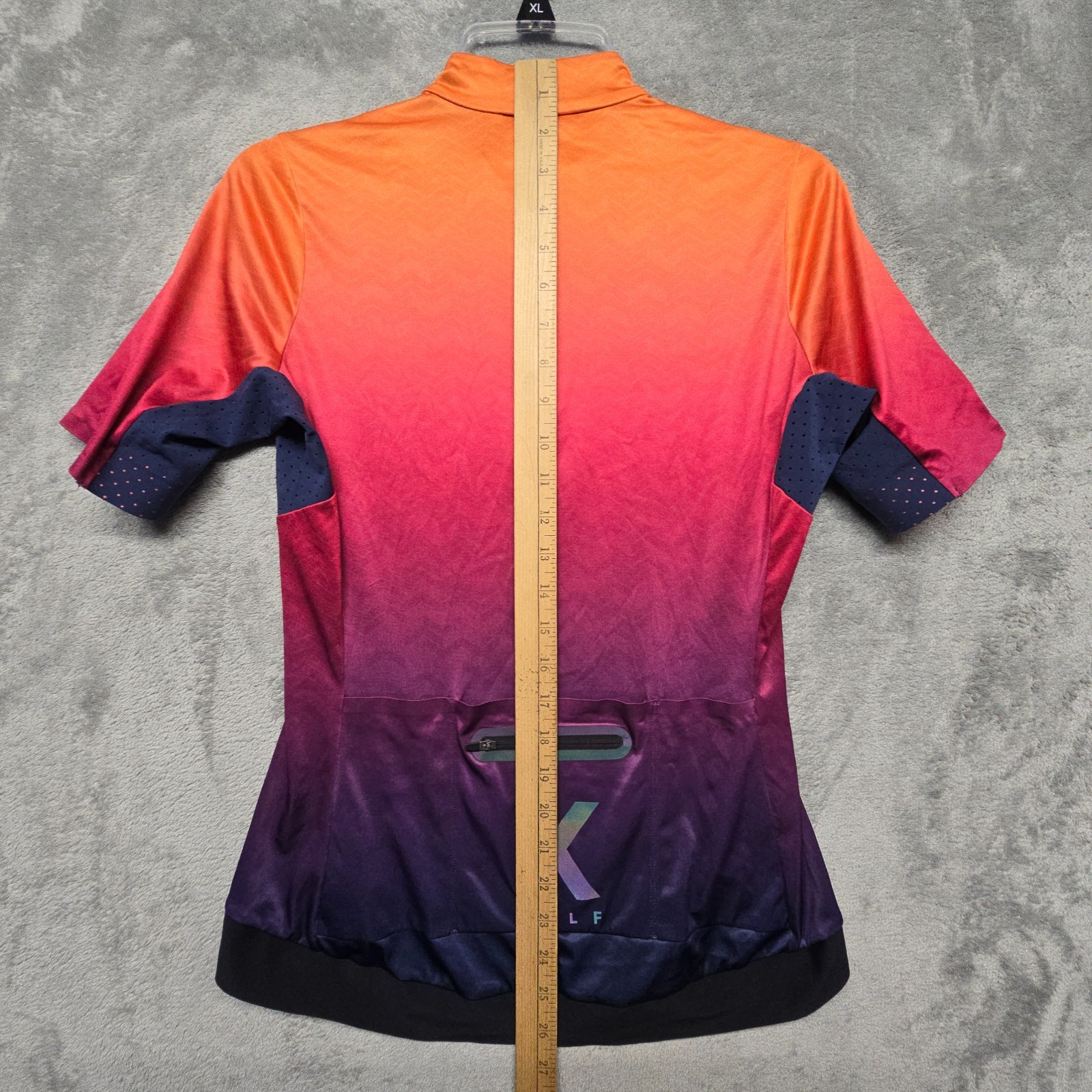 KALF Cycling Jersey Top Womens Sz Large Orange Pink Purple Blue Stretch Breathab
