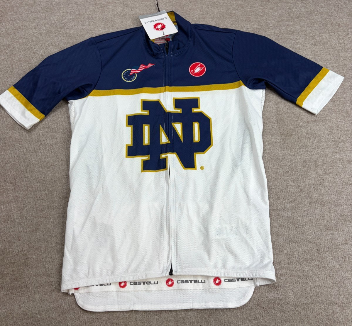 Castelli Cycling Jersey Small White Full Zip Notre Dame Team Kit NEW