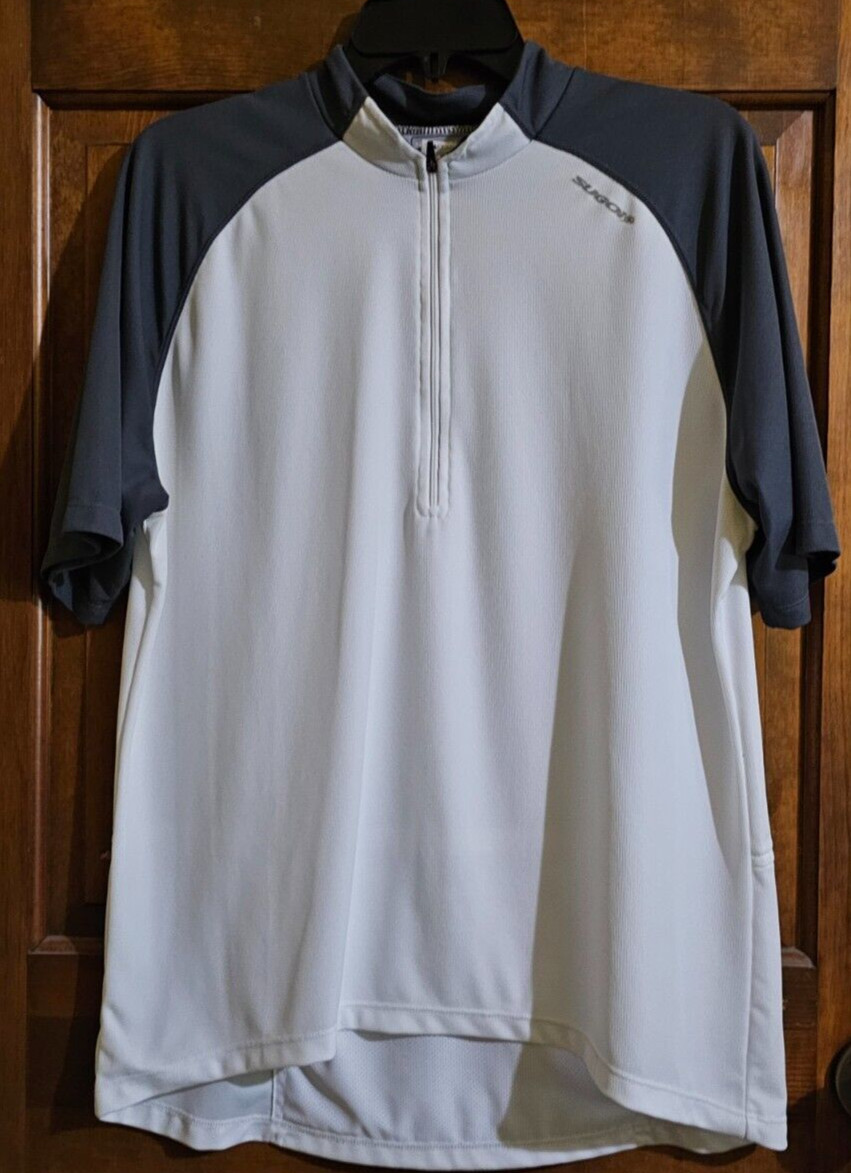 Sugoi Cycling Jersey Mens Large White/Gray 1/4 Zip Pocket Cyclist Mountain Bike