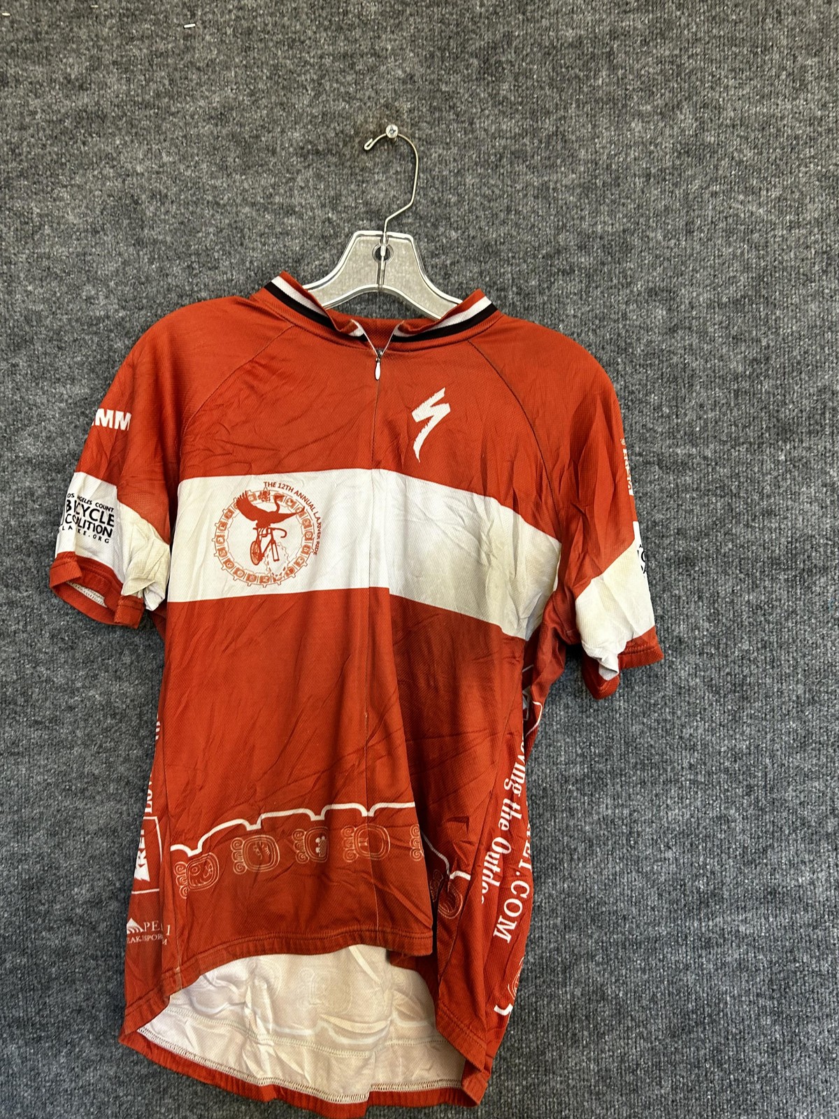 Peak 1 Sports Cycling Jersey Mens Large Red White LA River 1/4 Zip Pockets Bike