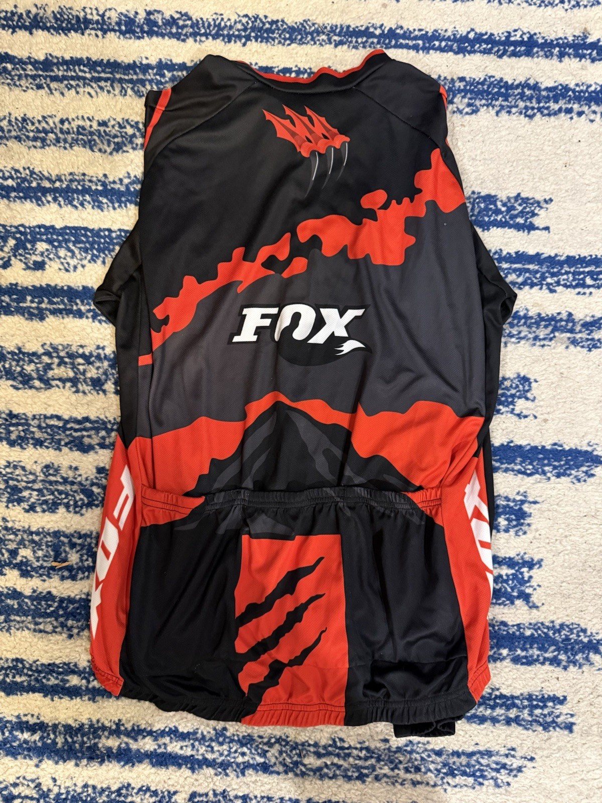 FOX Full Zip Long Sleeve Cycling Jersey XL Black Red White Collared Print