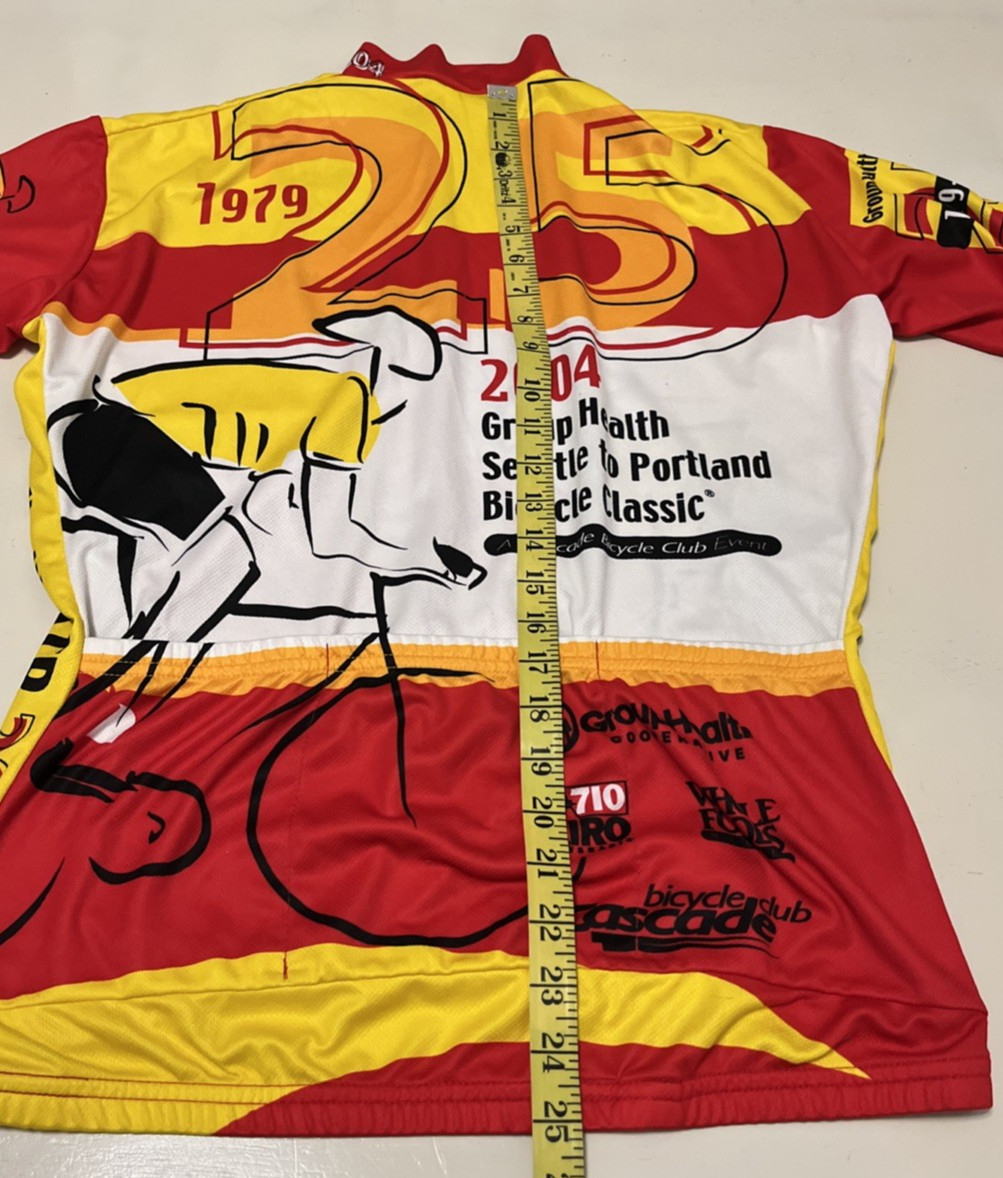STP Seattle to Portland Cycling Jersey 2004 Adult sz 4 Yellow Red 3/4 Zip VTG