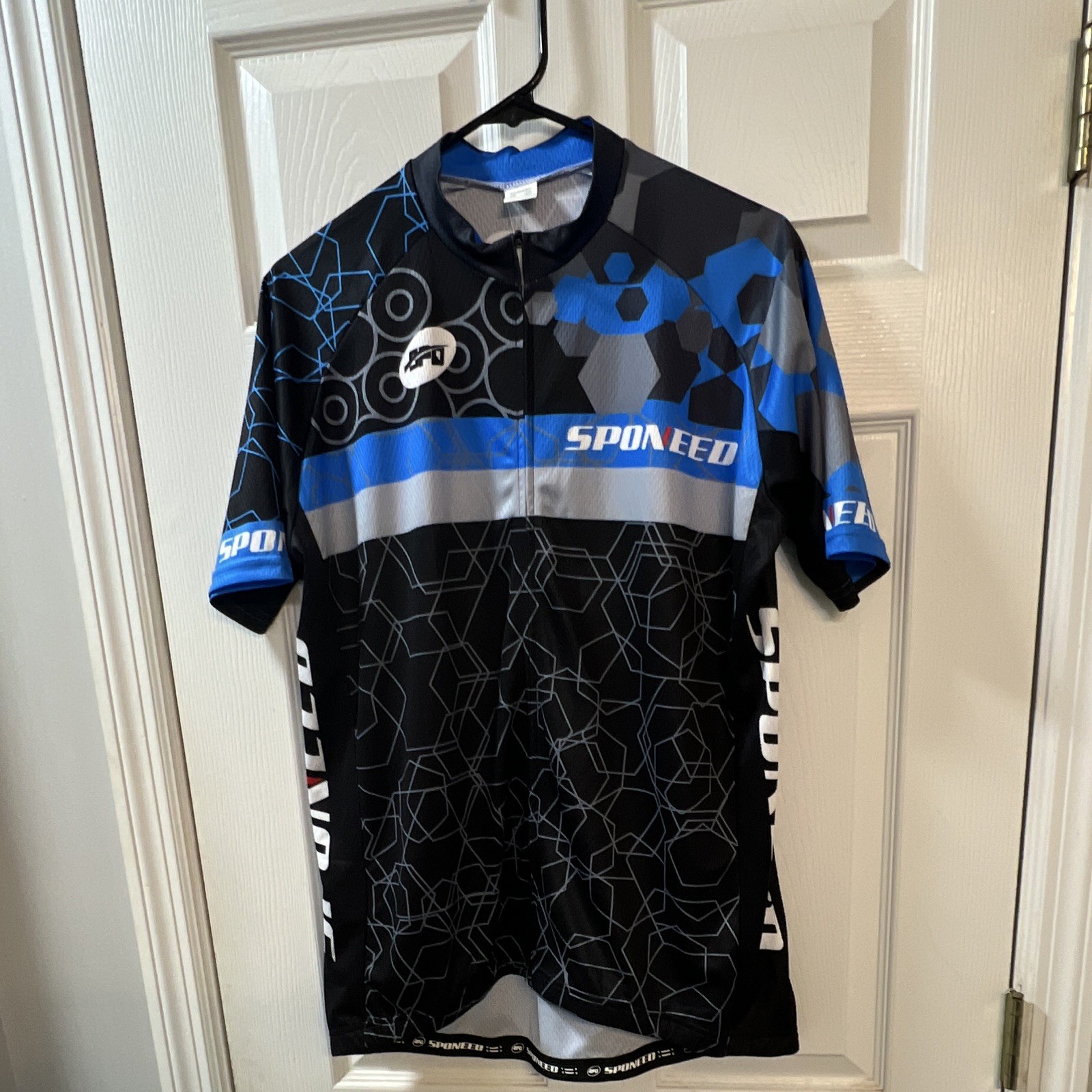 SPONEED Men’s Cycling Jersey 2XL Black/Blue/Gray Short Sleeve Full Zip Pockets
