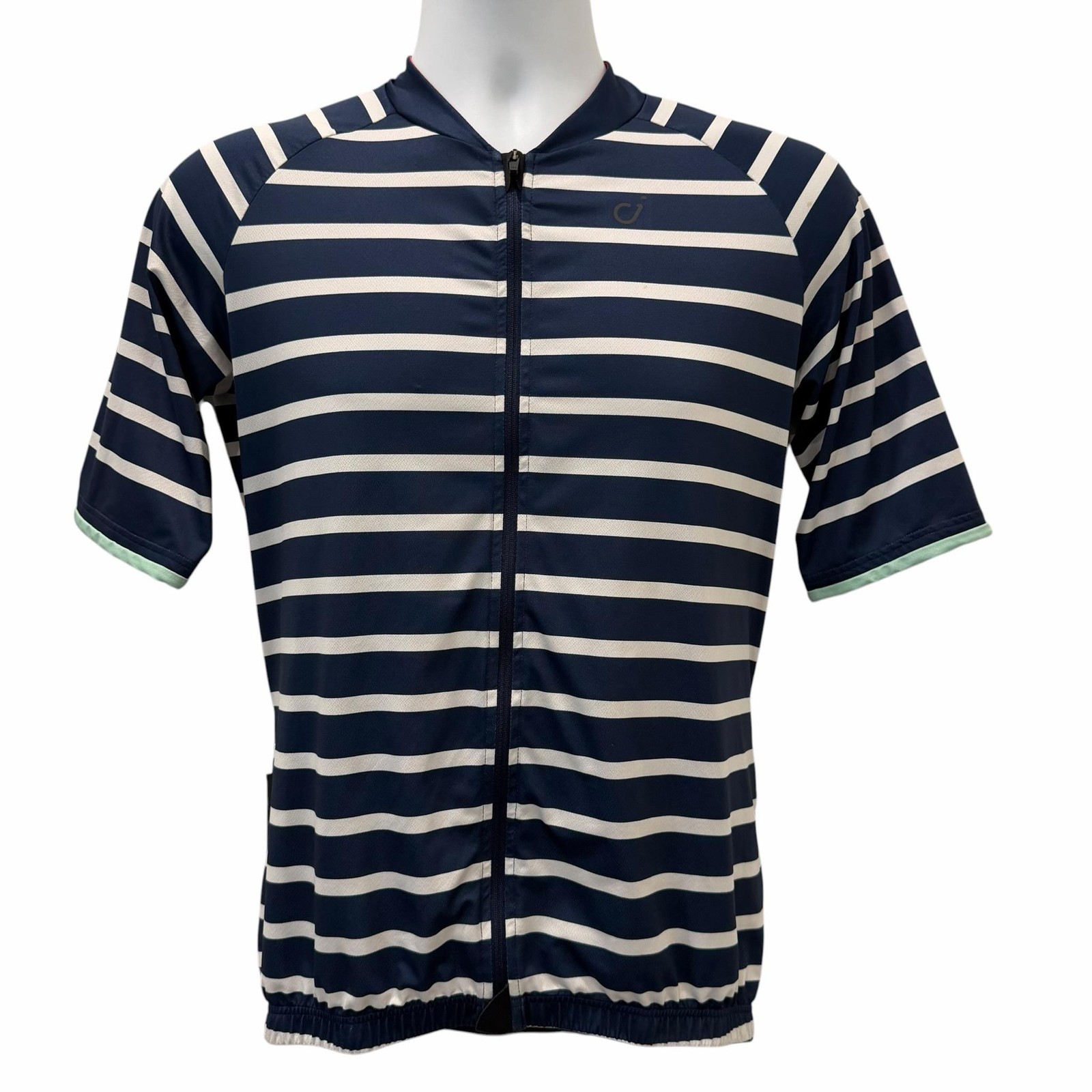 Velocio Cycling Jersey Mens Large Blue Navy White Breton Stripe Full Zip Pockets