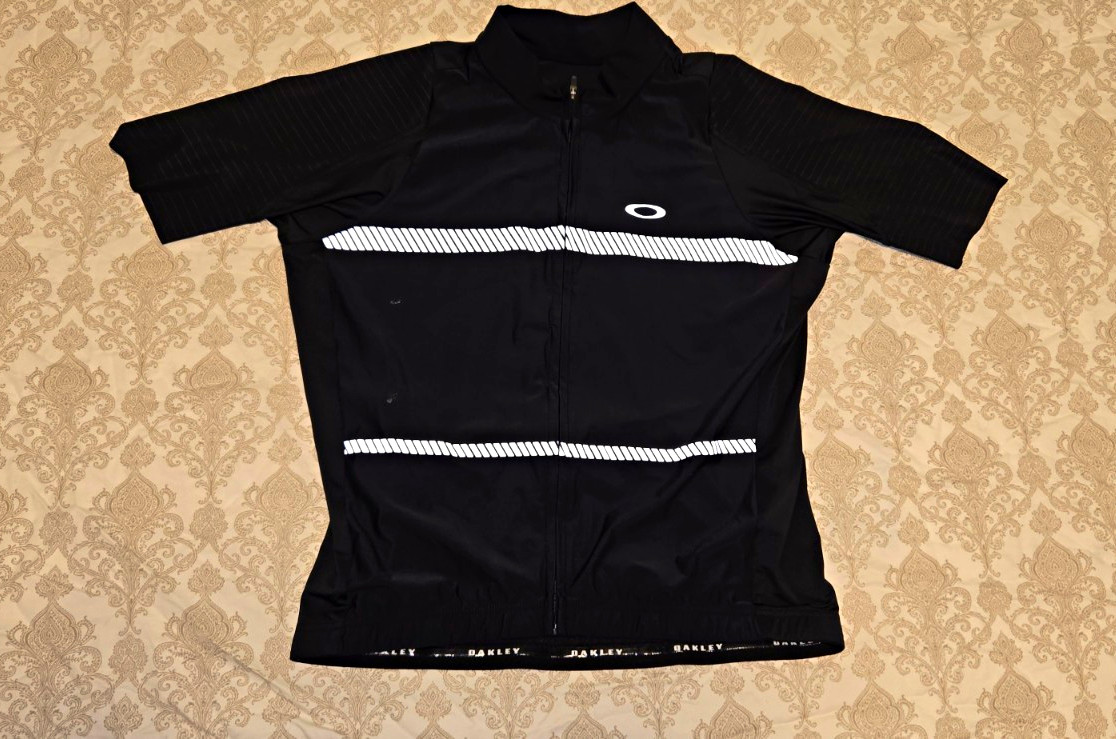 Oakley Men’s Cycling Jersey M Black/White Full Zip Reflective Rear Pockets
