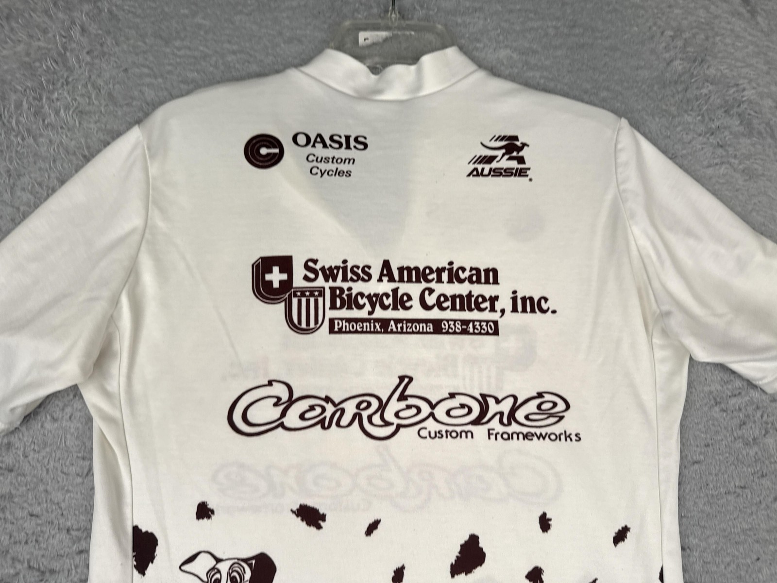 VINTAGE Aussie Cycling Jersey Womens Large White Tailwind Dog Print 1/4 Zip Poly