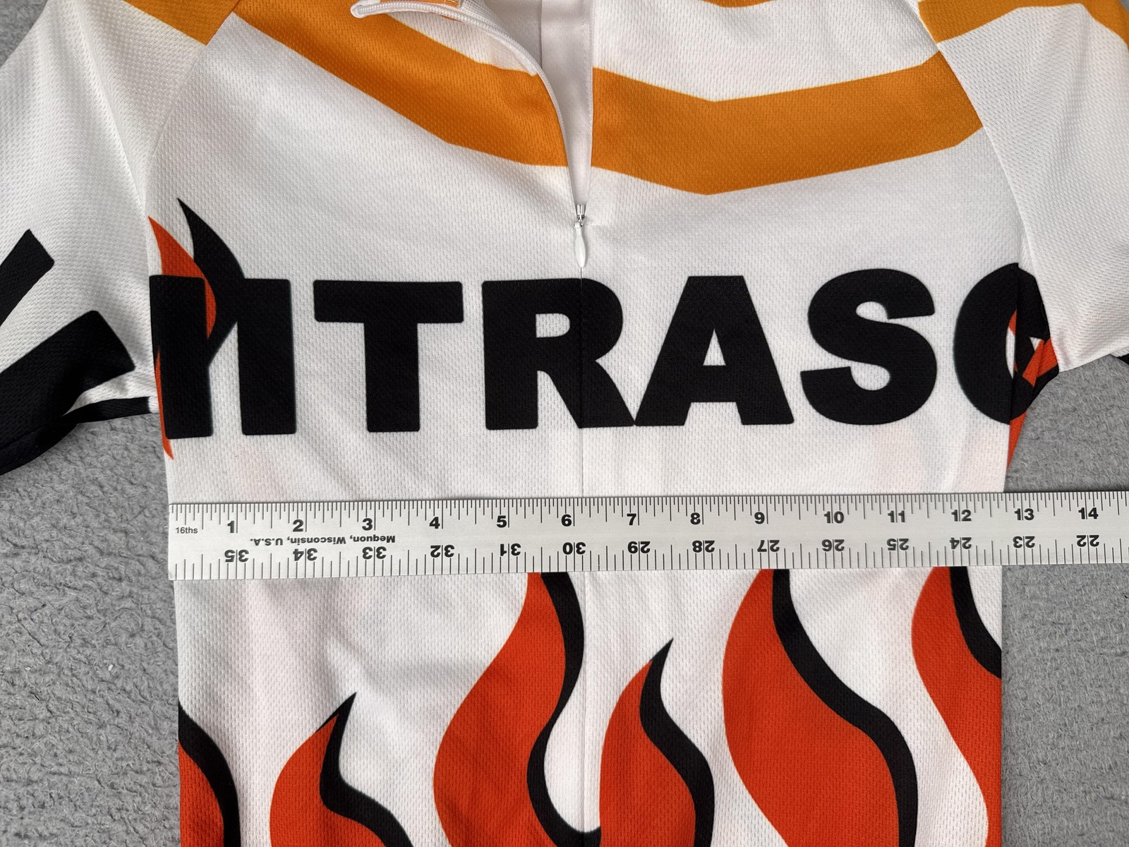 Owayo Cycling Jersey Youth Small Orange Flames Short Sleeve 1/4 Zip Pockets Bike