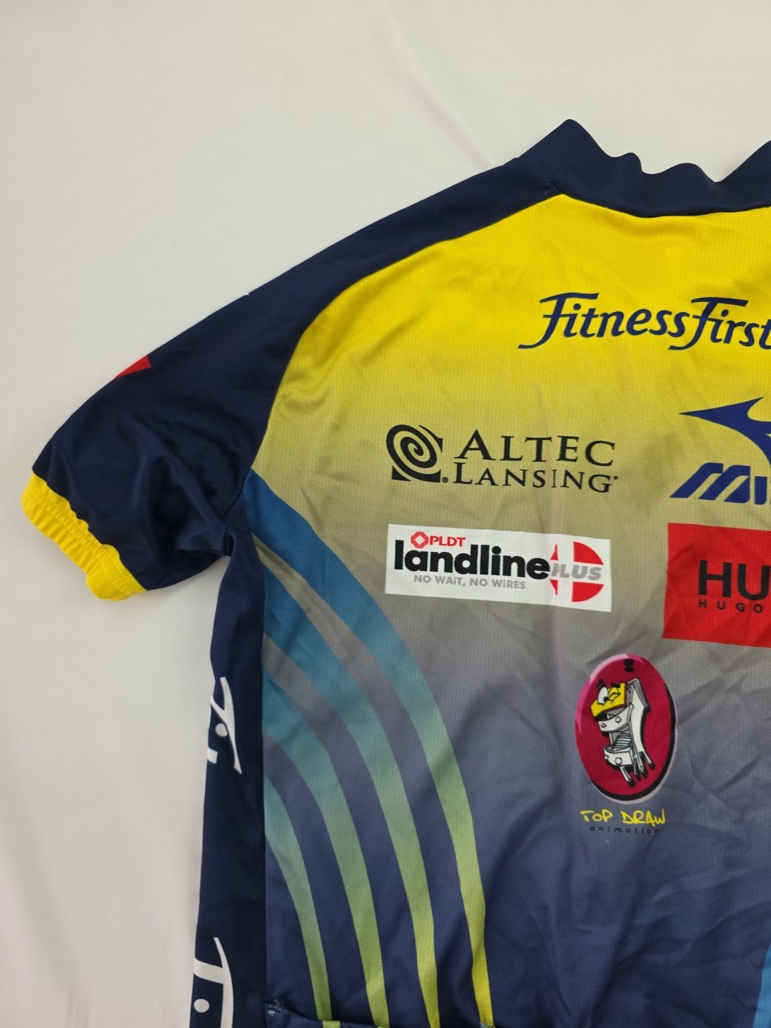 F2P Cycling Sponsored Jersey Large Blue Yellow Mizuno Fitness First