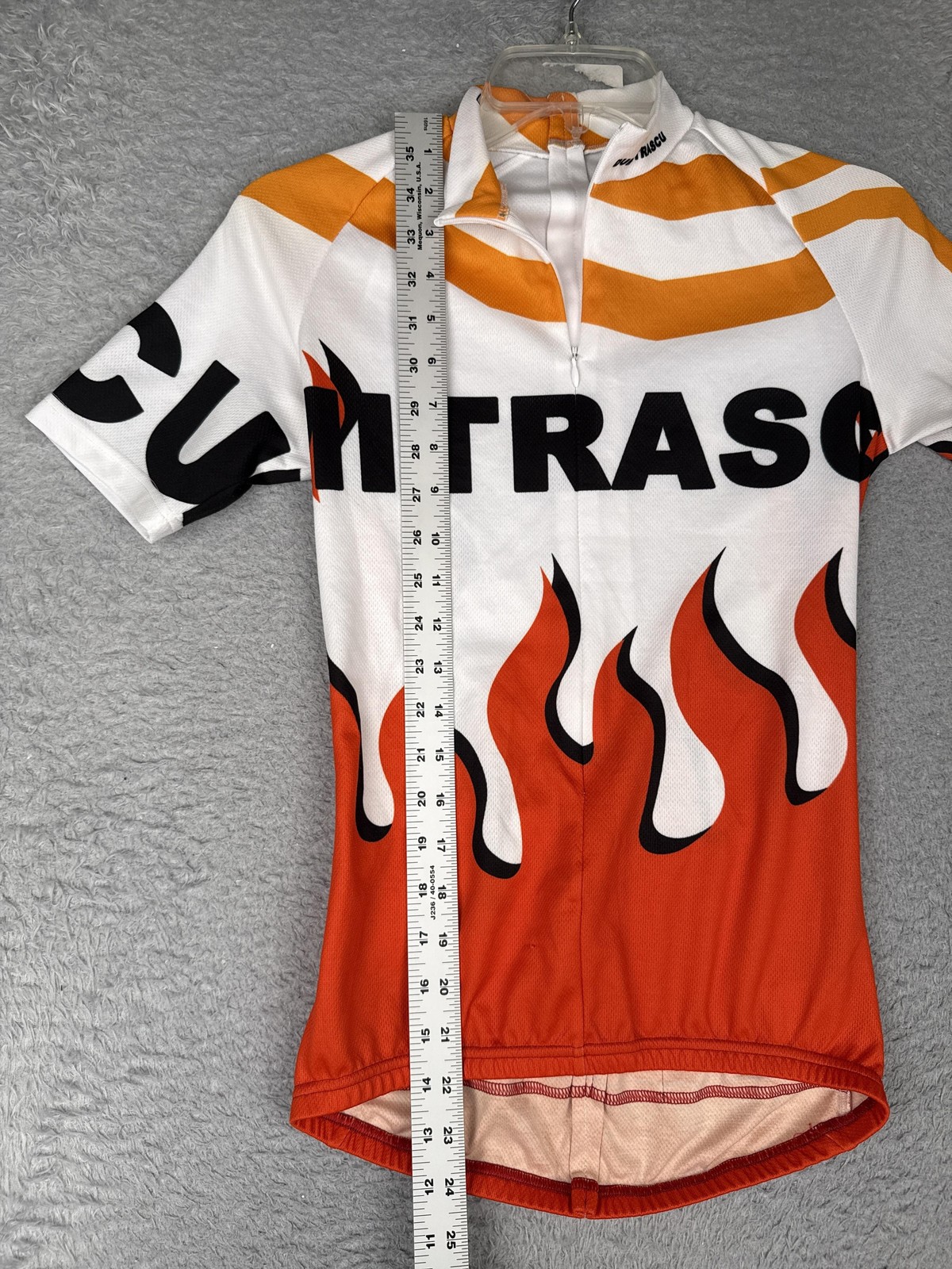 Owayo Cycling Jersey Youth Small Orange Flames Short Sleeve 1/4 Zip Pockets Bike