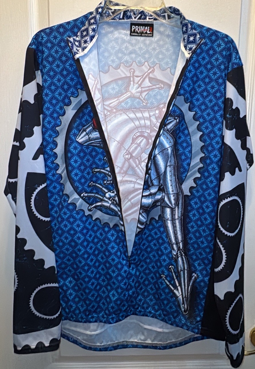 Vtg 90s Primal Wear Metallic Frog Graphic Cycling Jersey XL USA Gears Full Zip