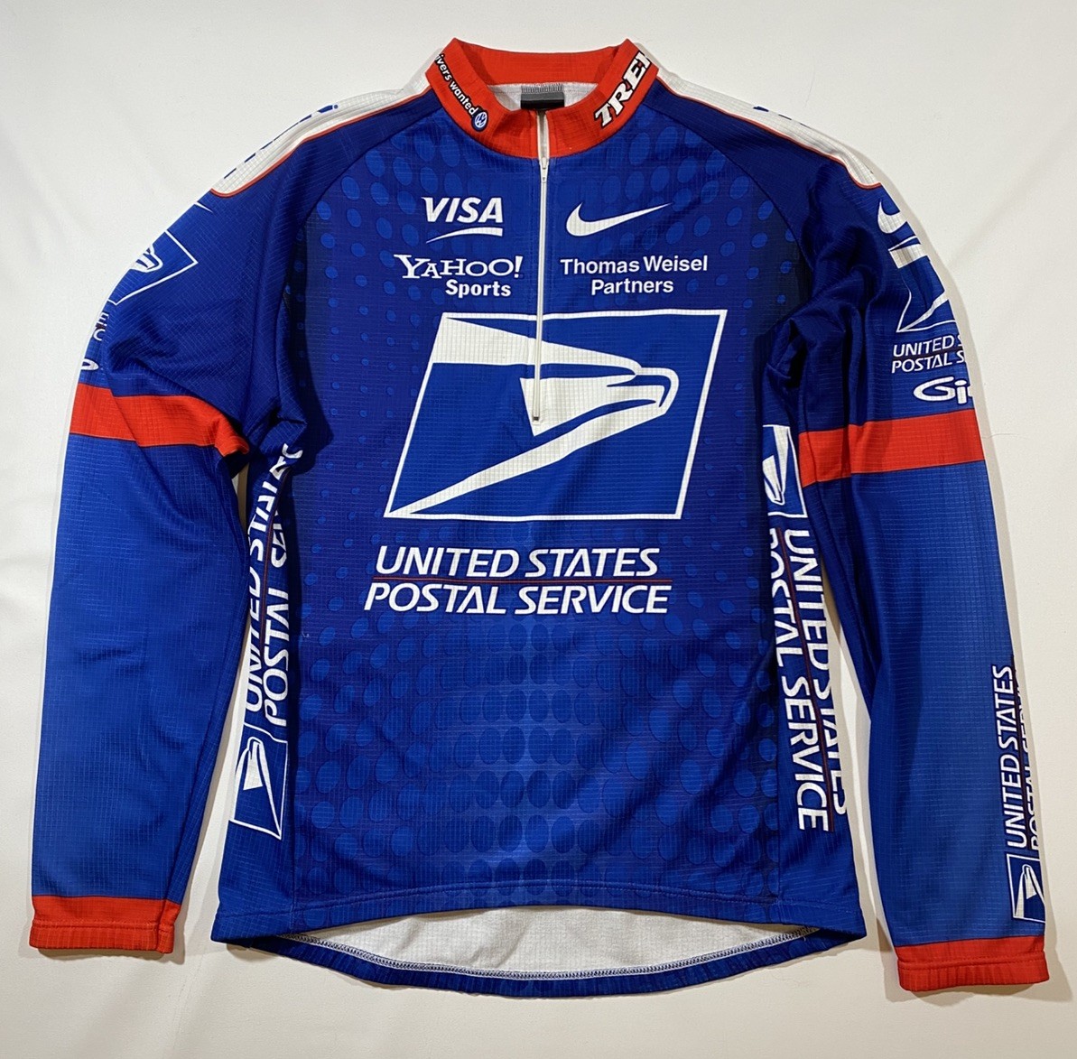 VTG Nike USPS Trek Cycling Quarter Zip Jersey Thermal Long Sleeve Mens Large