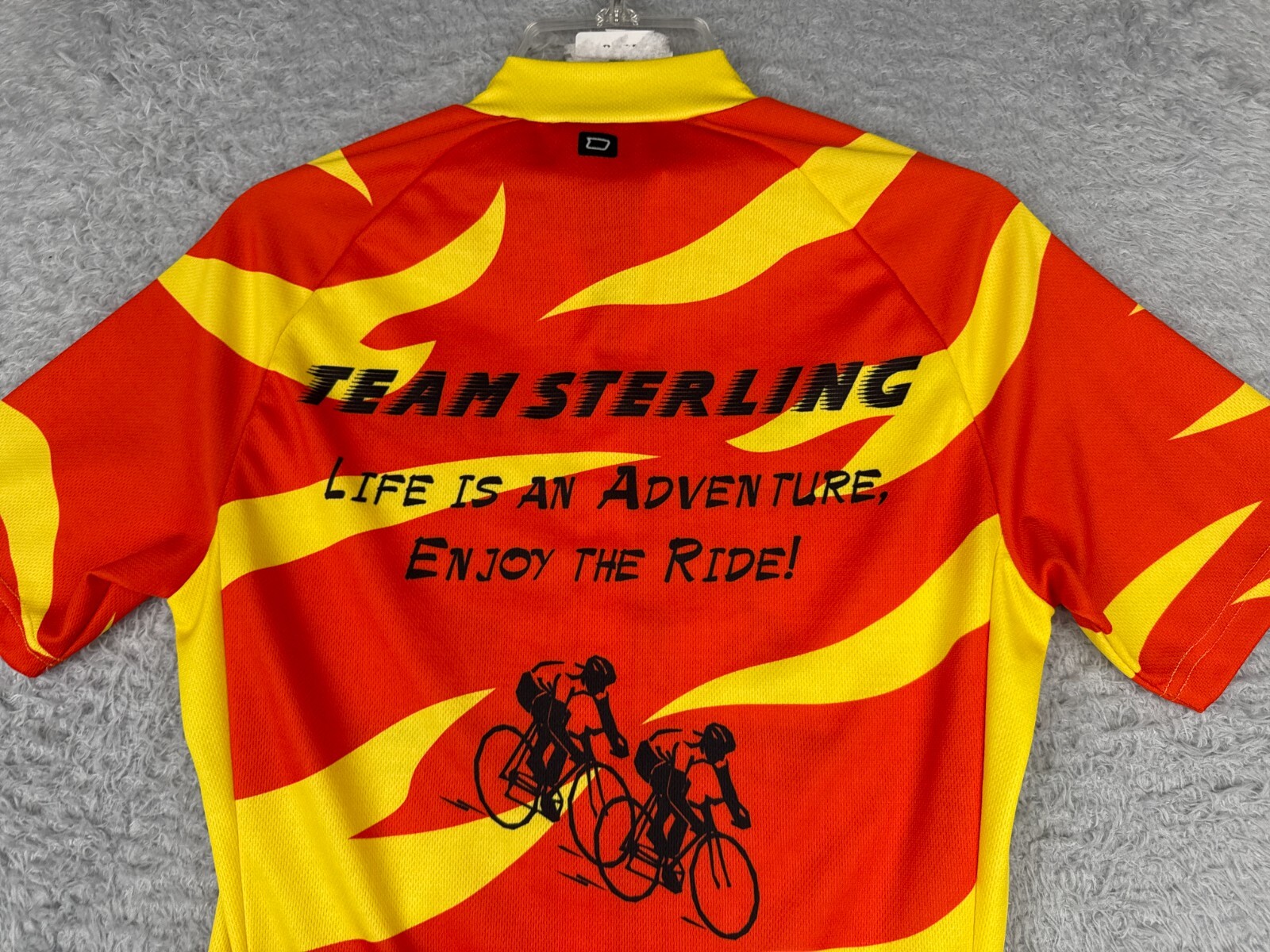 Owayo Cycling Jersey Men Medium Red Yellow Tiger Stripe 1/2 Zip City Of Sterling
