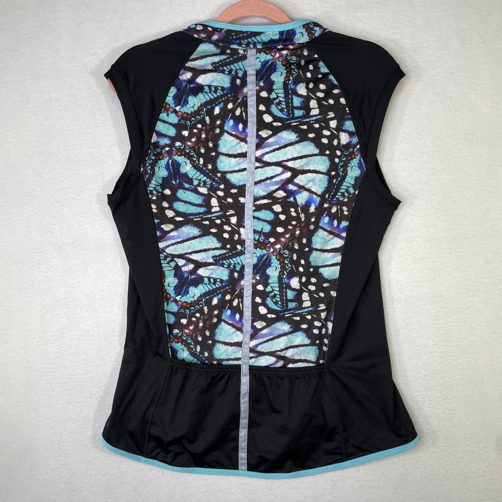 Sassy Cyclist Womens Sleeveless Cycling Jersey Blue Butterfly Print Full Zip L