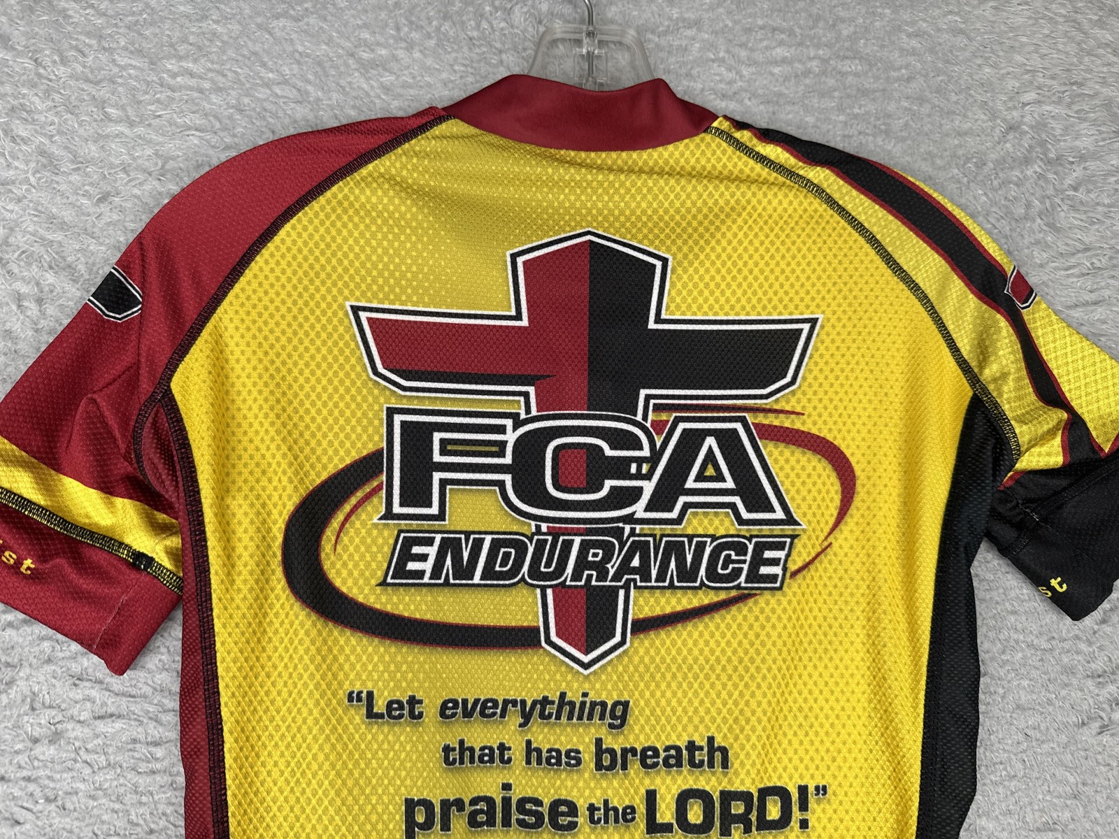 Jakroo FCA Endurance Cycling Jersey Womens Small Yellow Red Christian Bike