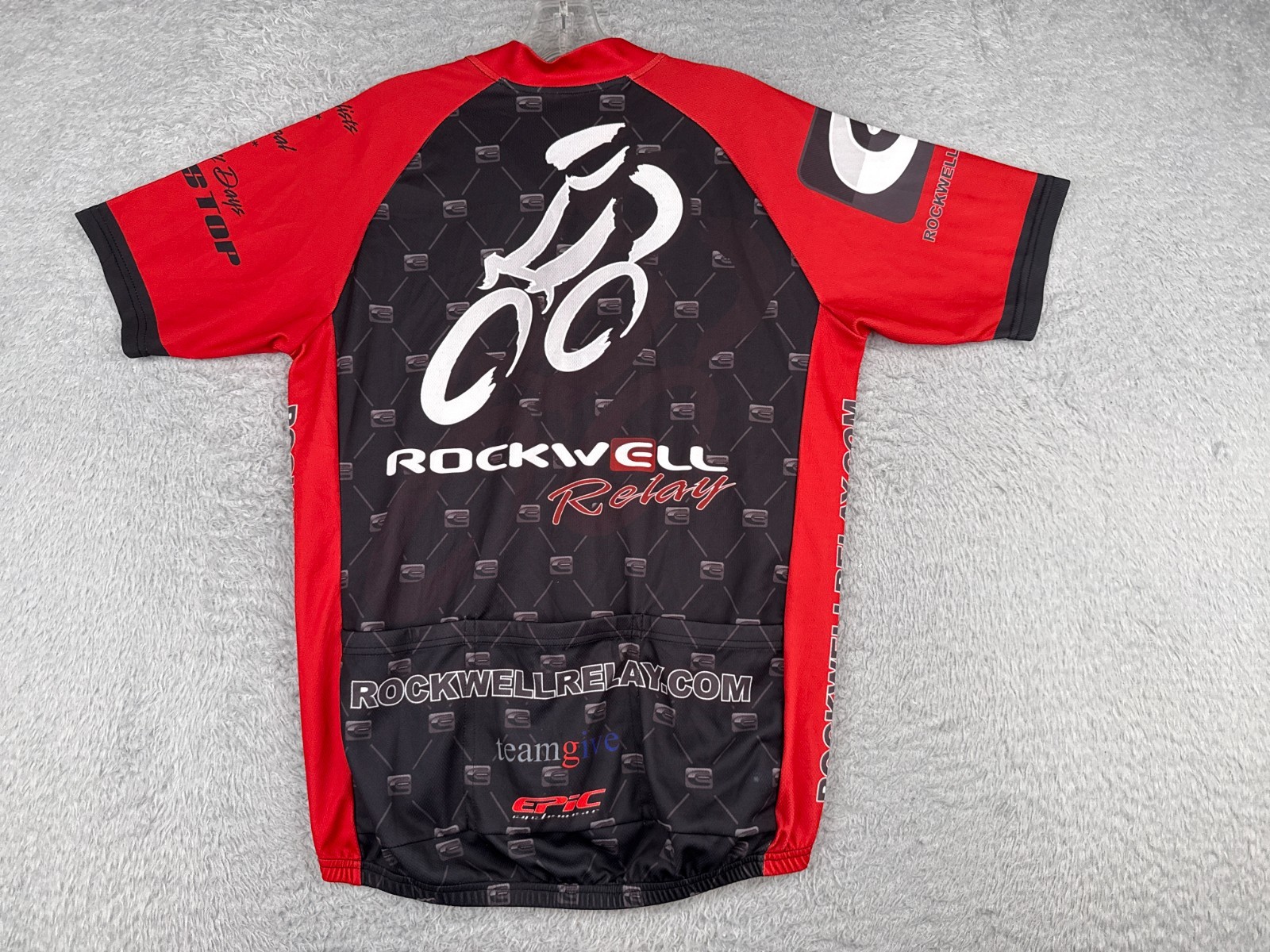 Epic Cycling Jersey Adult Large Black Red Full Zip Short Sleeve Rockwell Relay