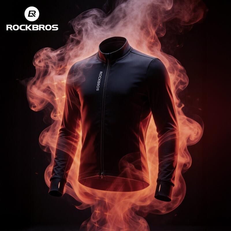 ROCKBROS Men’s Autumn/Winter Thermal Cycling Jersey Long-Sleeve Windproof Fleece