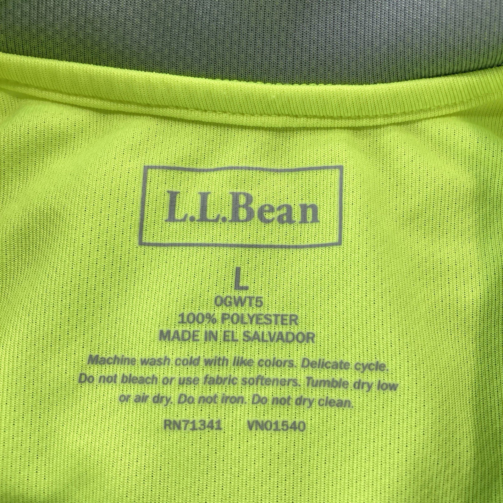 LL Bean Cycling Jersey Men Large Neon Yellow Reflective Active Protection Pocket