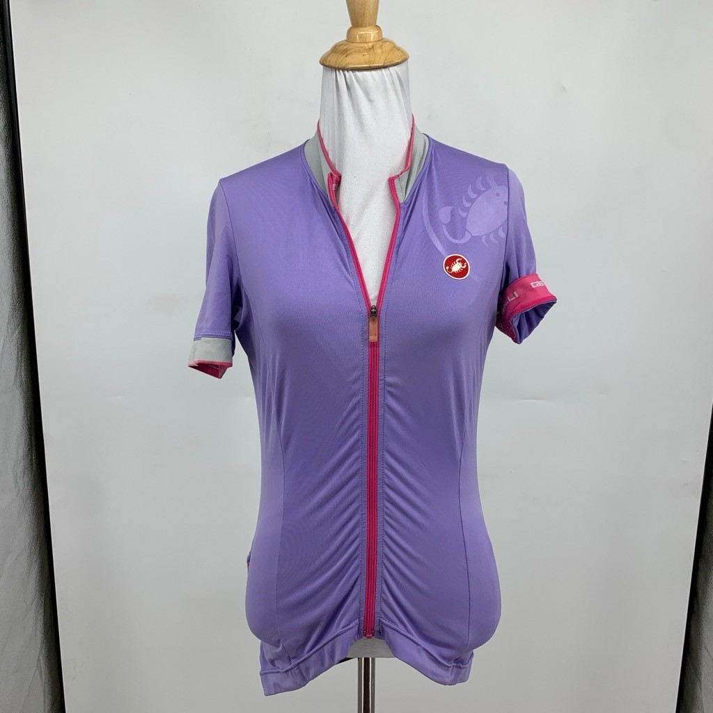 Castelli Jersey Womens S Small Lavender Gray Stretch Full Zip Chest Logo Cycling